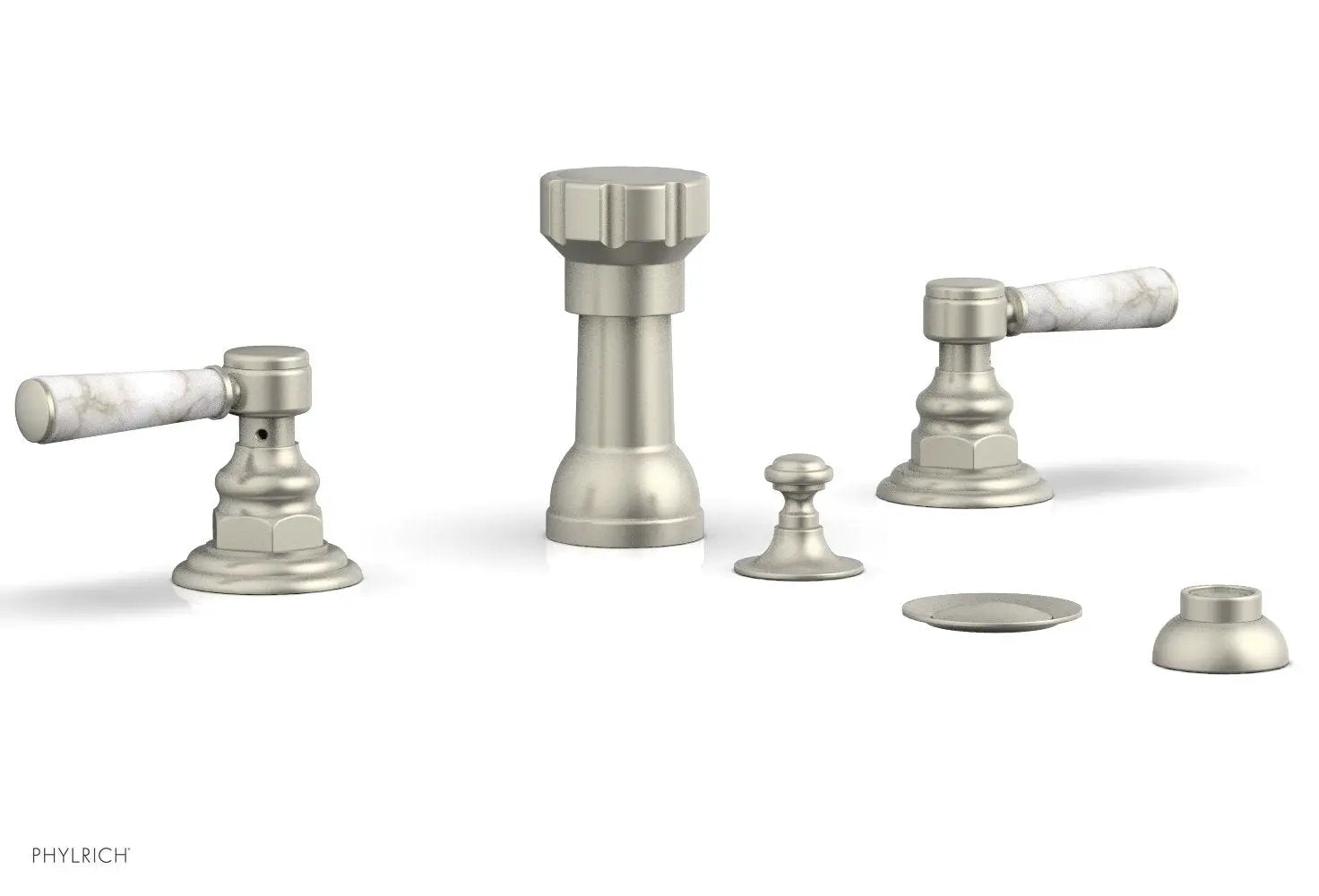 Phylrich HENRI Four Hole Bidet Set - White Marble Lever Handles by Phylrich