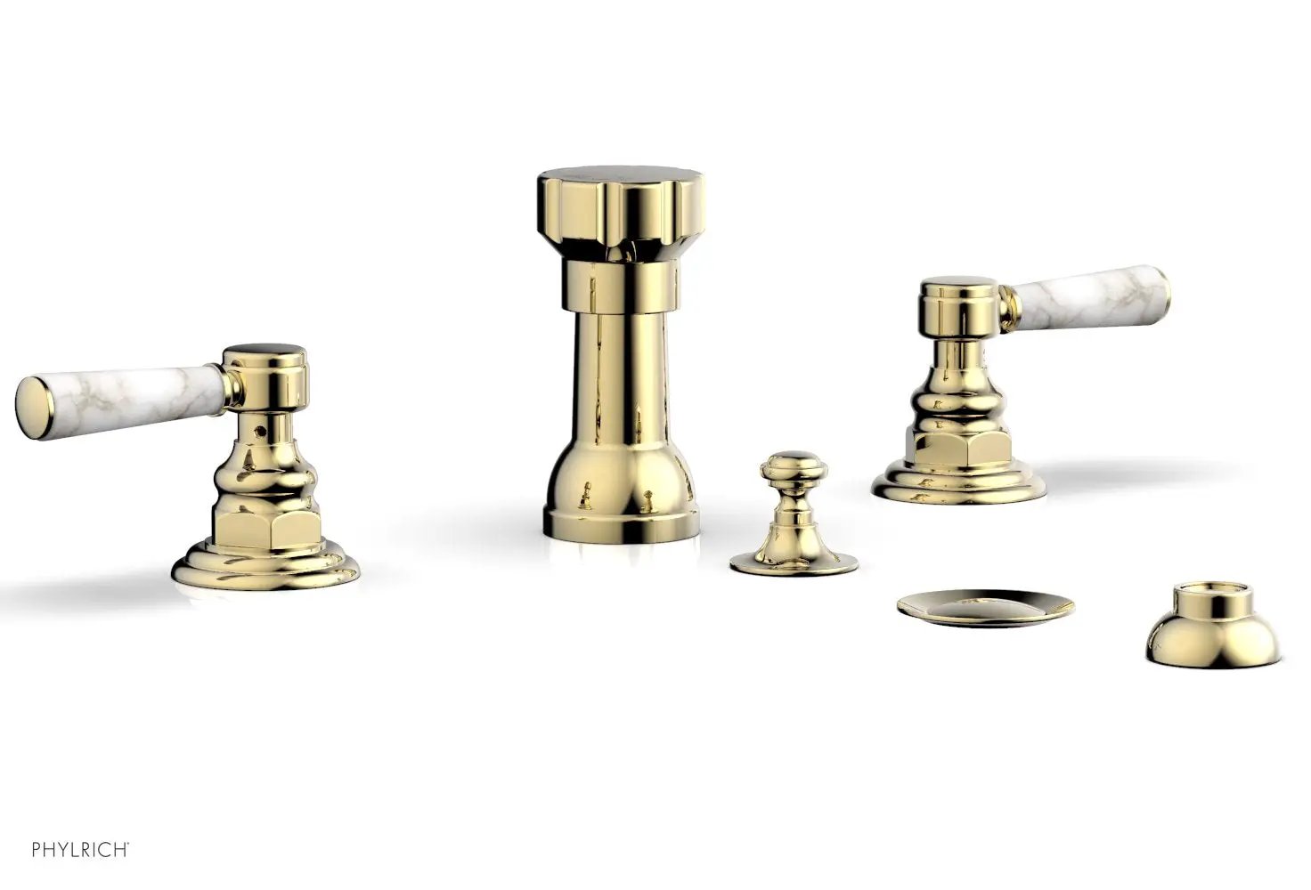 Phylrich HENRI Four Hole Bidet Set - White Marble Lever Handles by Phylrich