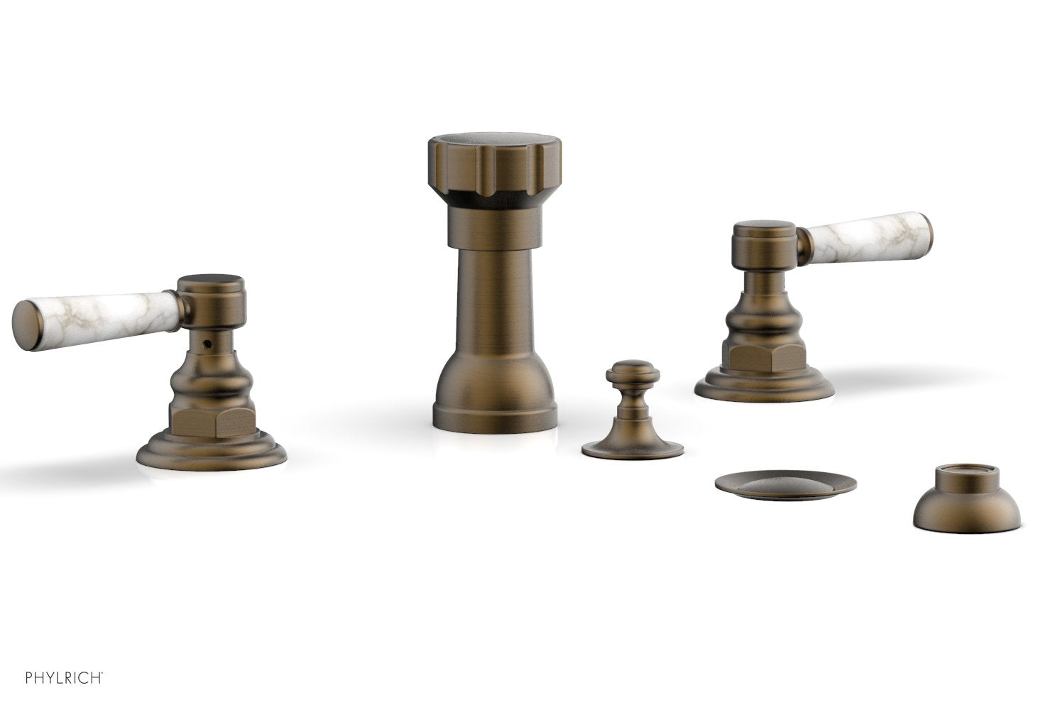 Phylrich HENRI Four Hole Bidet Set - White Marble Lever Handles