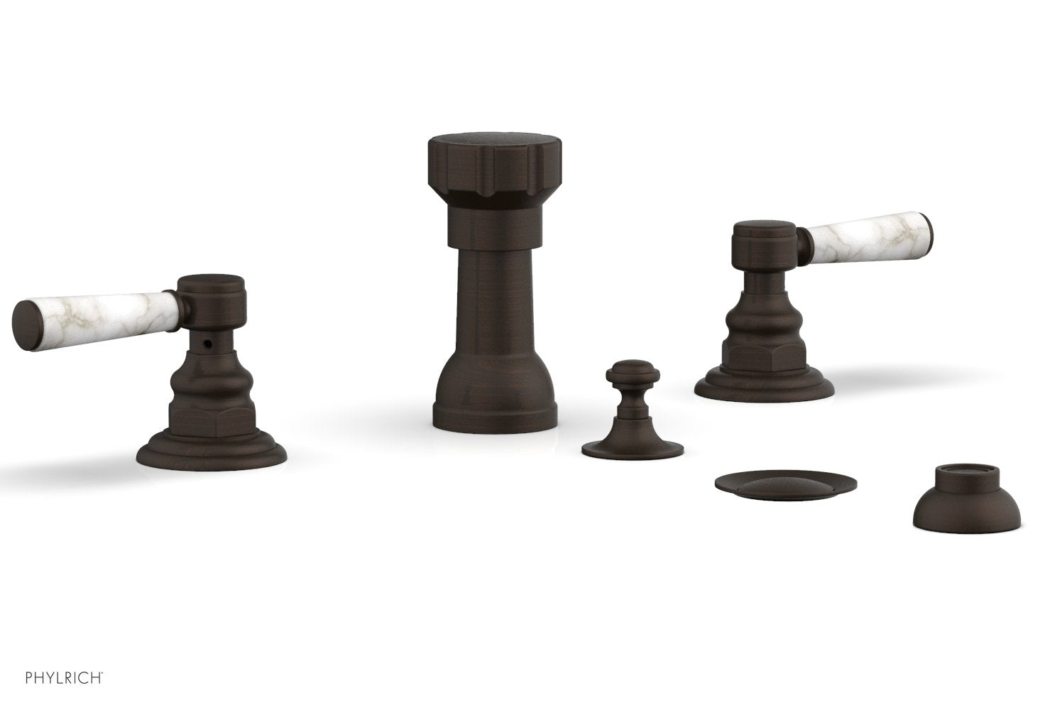 Phylrich HENRI Four Hole Bidet Set - White Marble Lever Handles