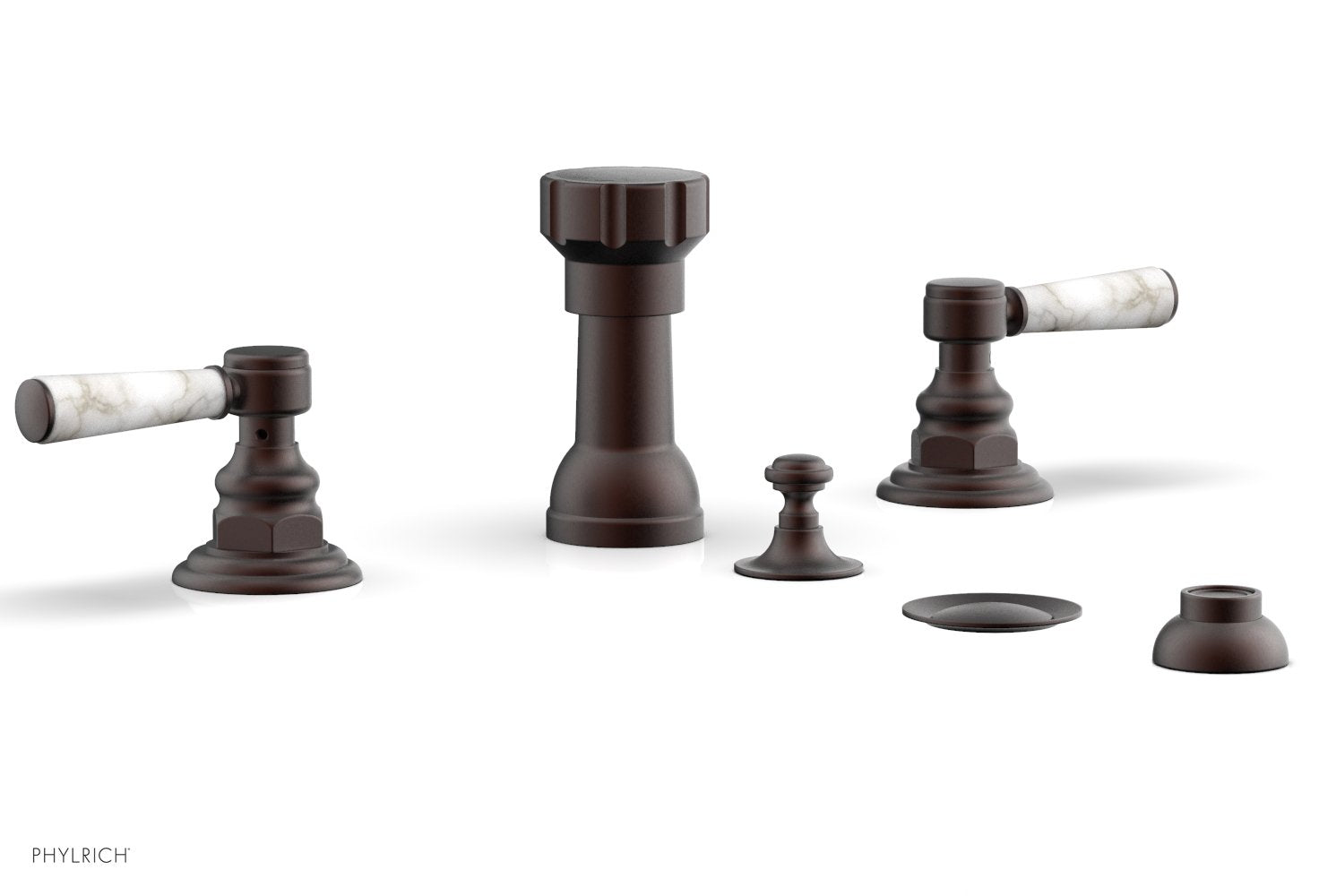 Phylrich HENRI Four Hole Bidet Set - White Marble Lever Handles