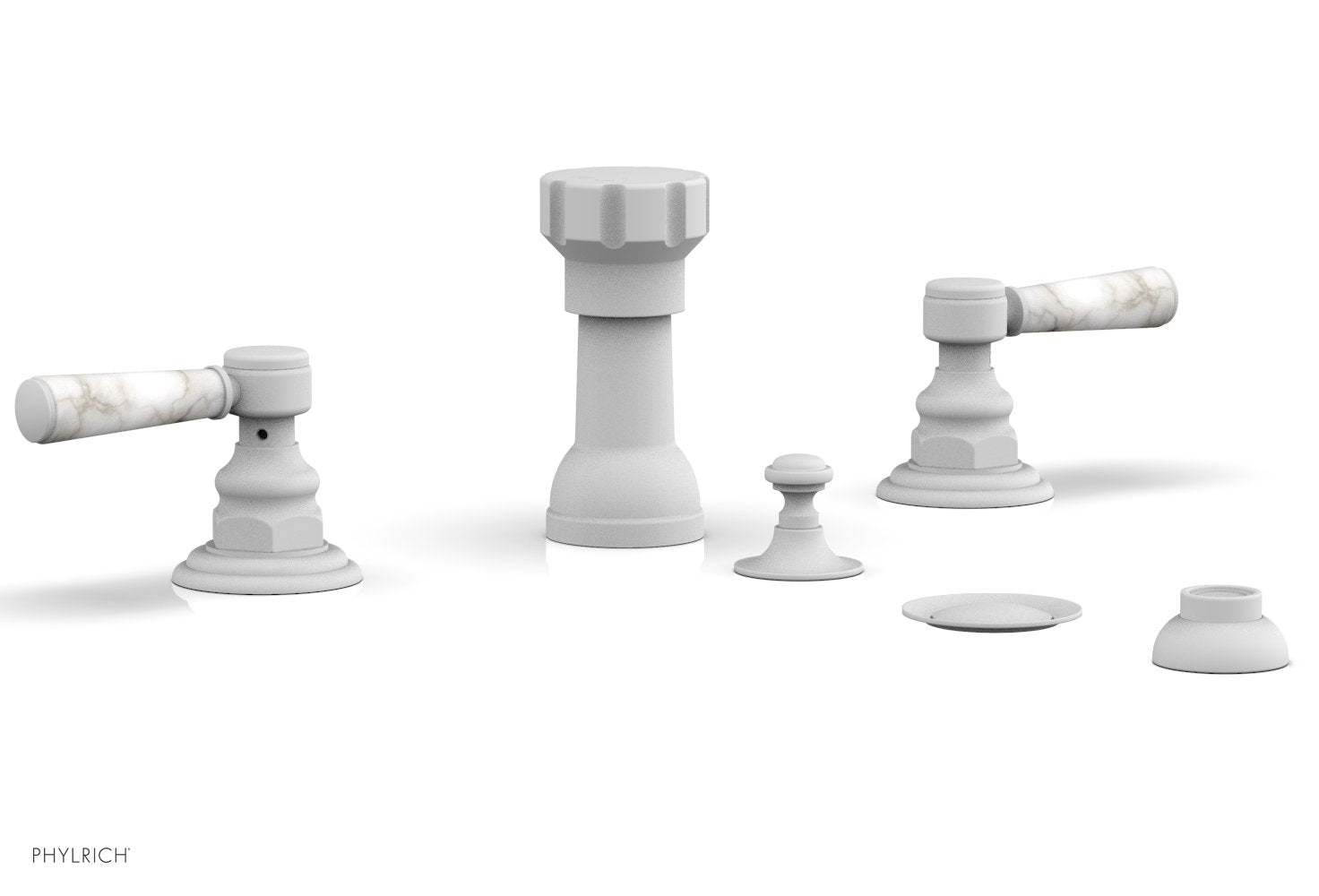 Phylrich HENRI Four Hole Bidet Set - White Marble Lever Handles