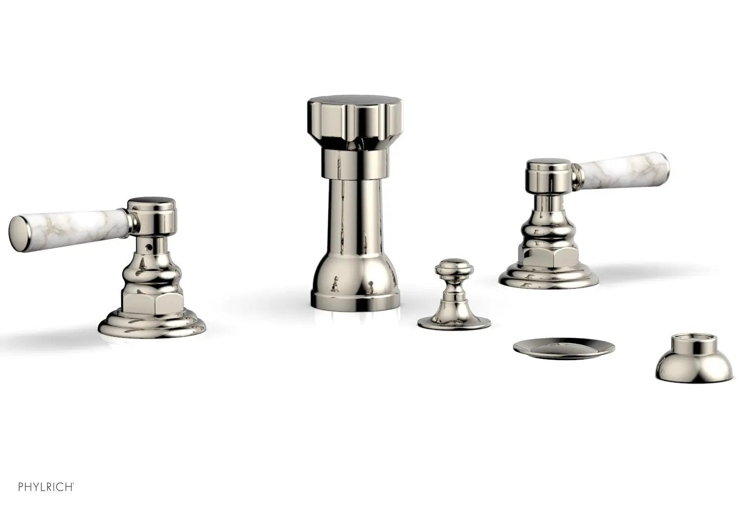 Phylrich HENRI Four Hole Bidet Set - White Marble Lever Handles by Phylrich