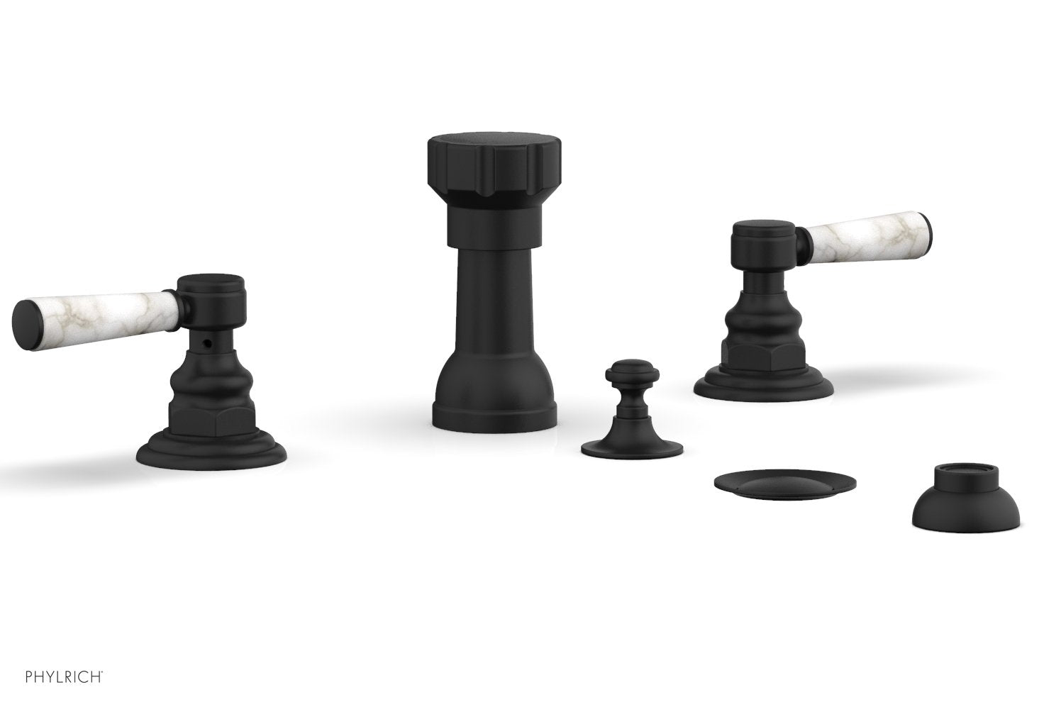 Phylrich HENRI Four Hole Bidet Set - White Marble Lever Handles