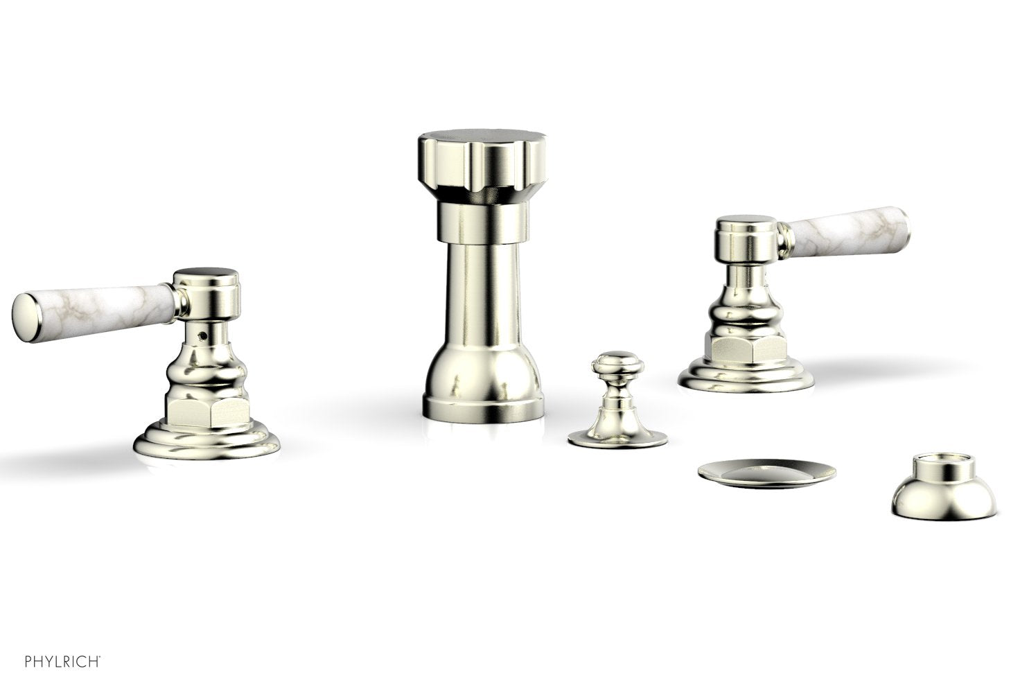 Phylrich HENRI Four Hole Bidet Set - White Marble Lever Handles
