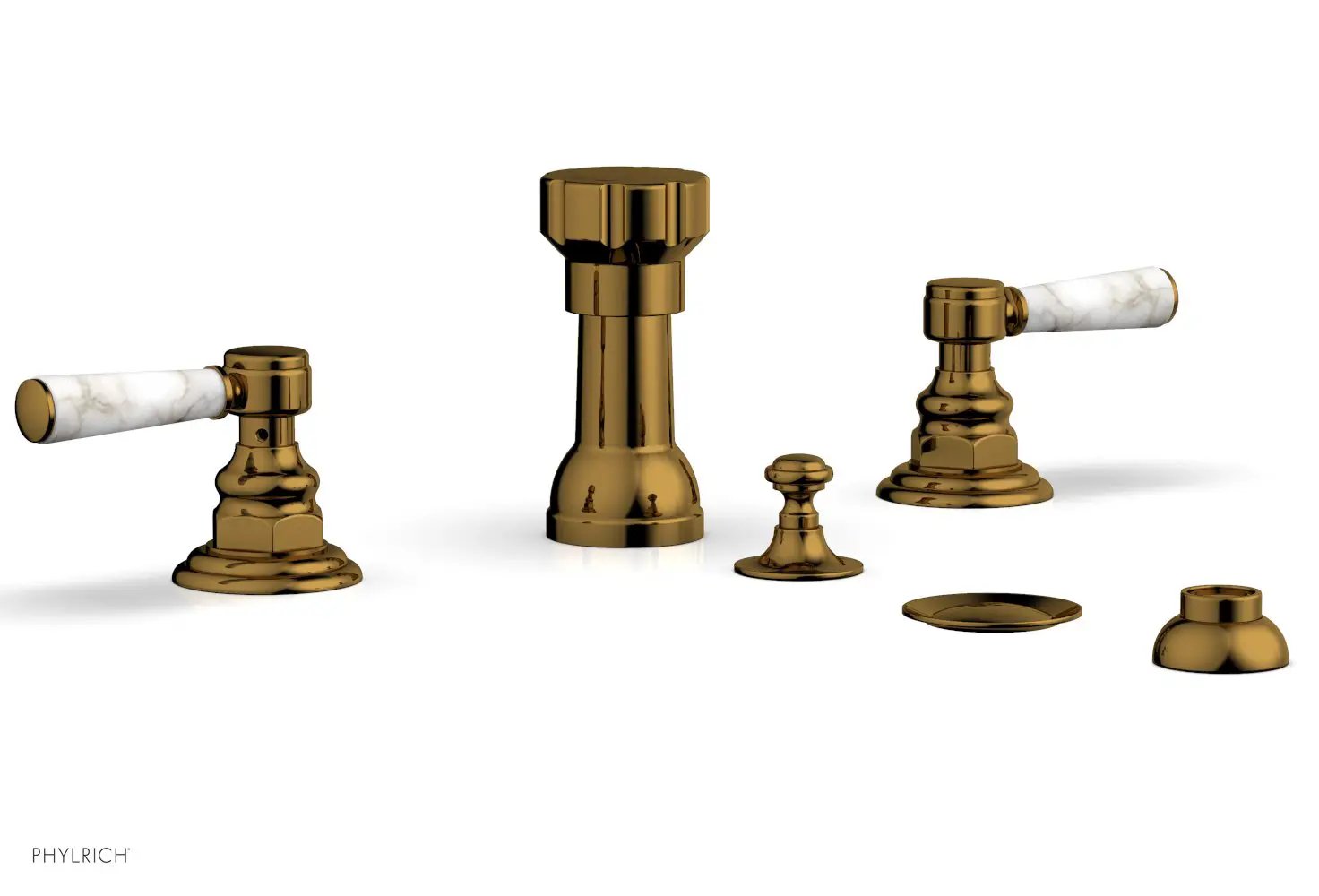 Phylrich HENRI Four Hole Bidet Set - White Marble Lever Handles by Phylrich