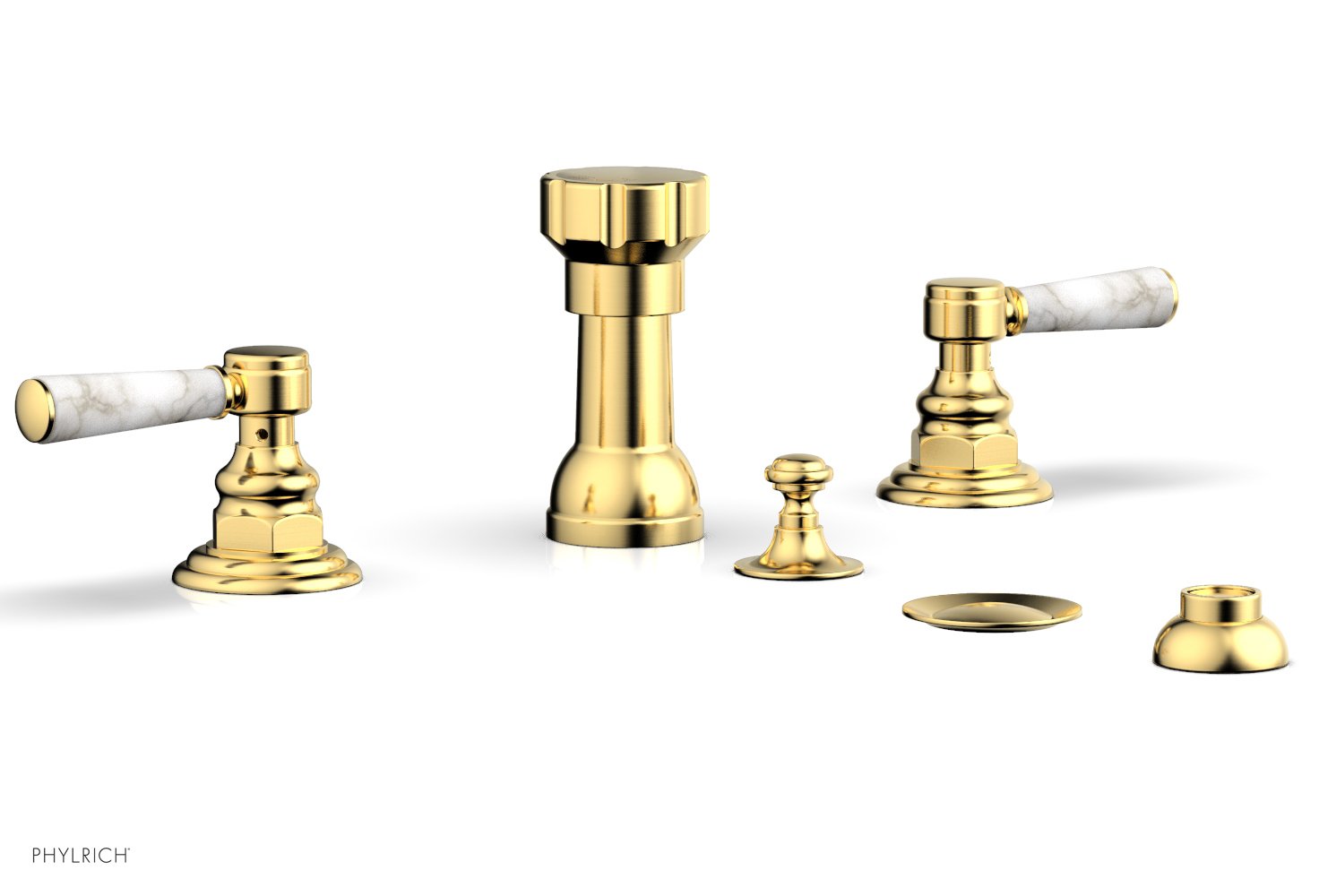 Phylrich HENRI Four Hole Bidet Set - White Marble Lever Handles