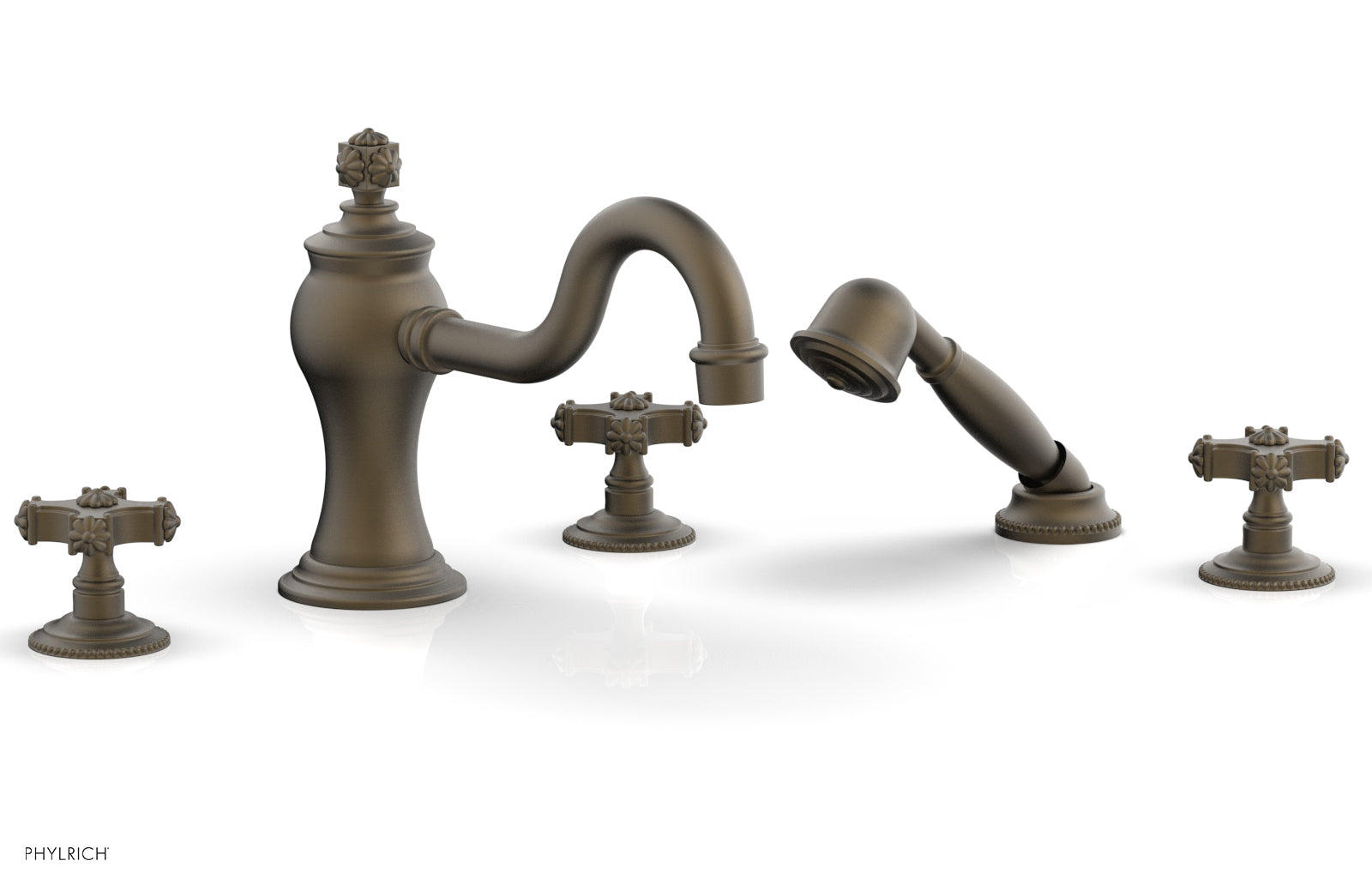 Phylrich MARVELLE Deck Tub Set with Hand Shower - Cross Handles