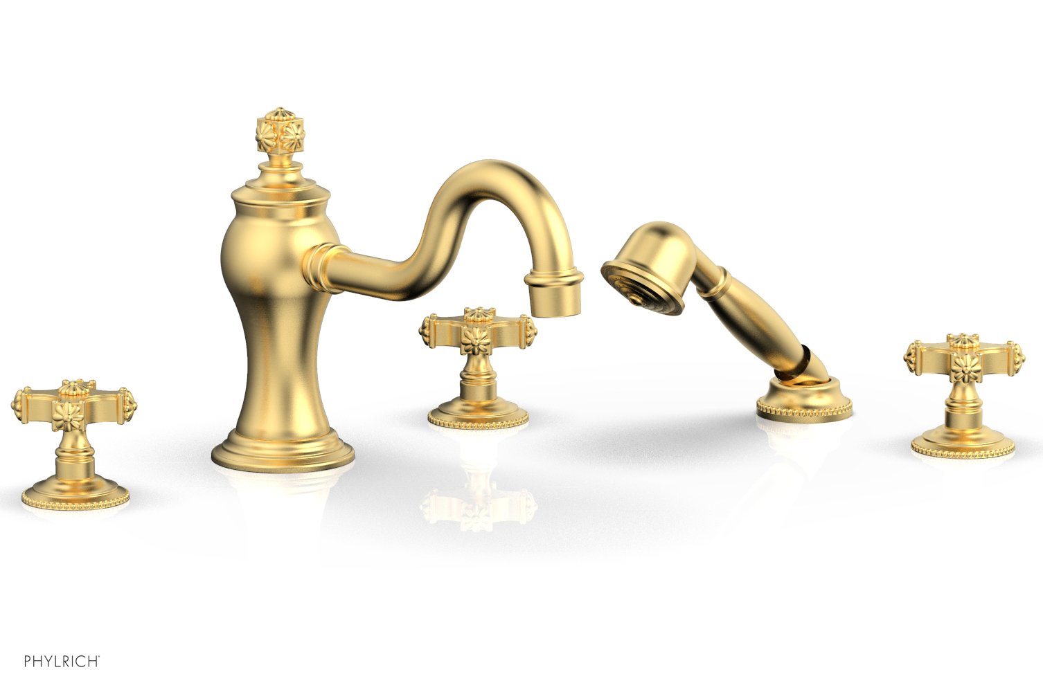 Phylrich MARVELLE Deck Tub Set with Hand Shower - Cross Handles