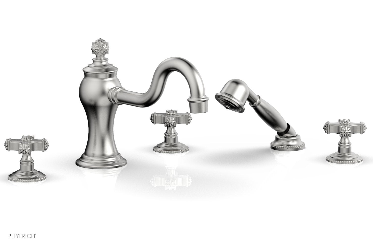 Phylrich MARVELLE Deck Tub Set with Hand Shower - Cross Handles