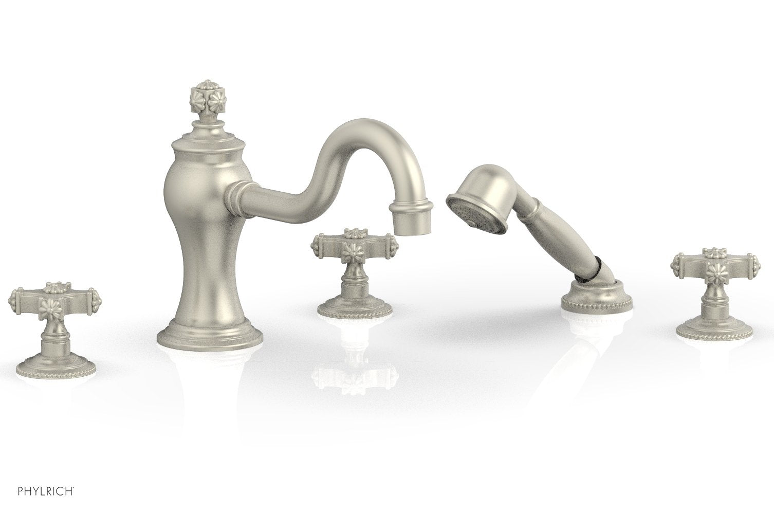 Phylrich MARVELLE Deck Tub Set with Hand Shower - Cross Handles