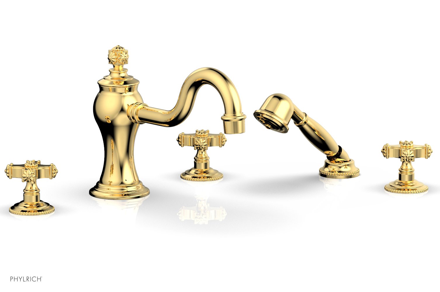 Phylrich MARVELLE Deck Tub Set with Hand Shower - Cross Handles