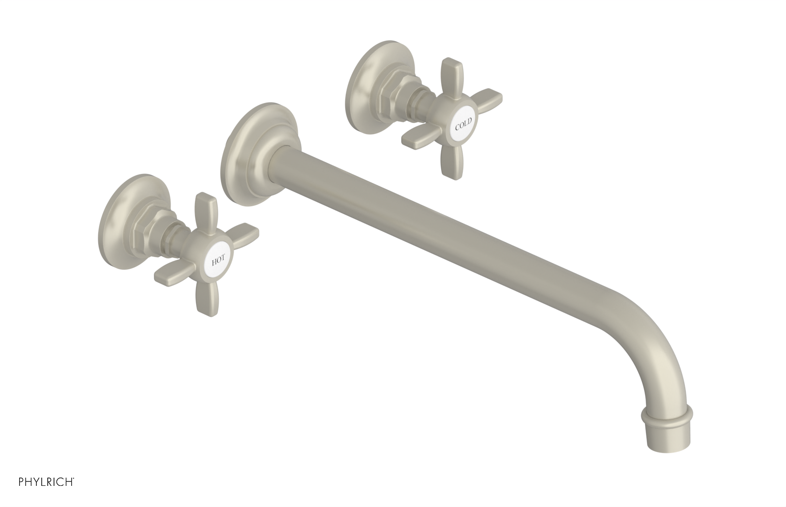 Phylrich Jamestown 12" Spout Wall Lavatory Set with Cross Handle