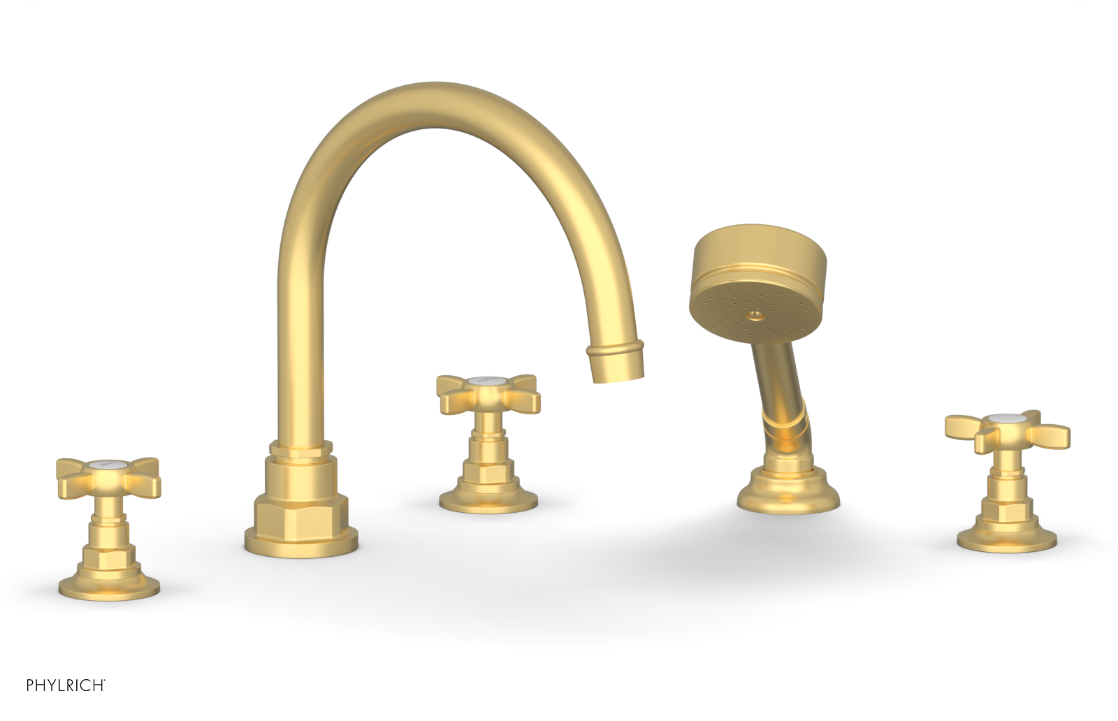 Phylrich Jamestown Deck Tub Set with Hand Shower and Cross Handles