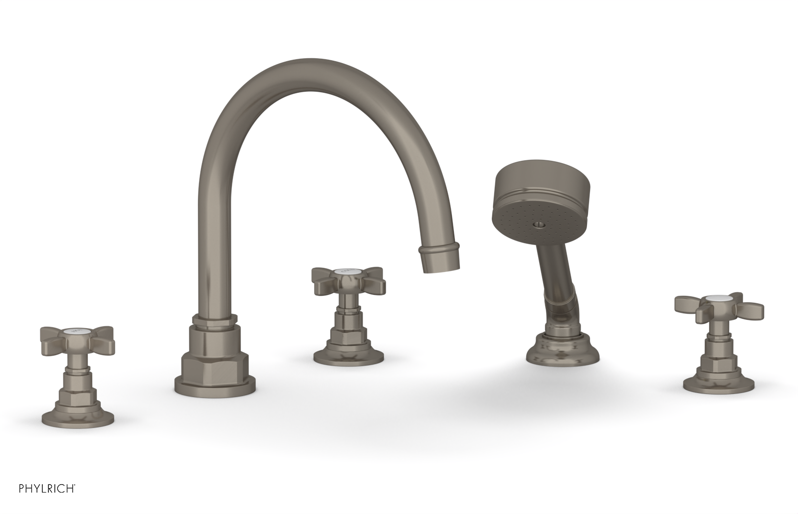 Phylrich Jamestown Deck Tub Set with Hand Shower and Cross Handles