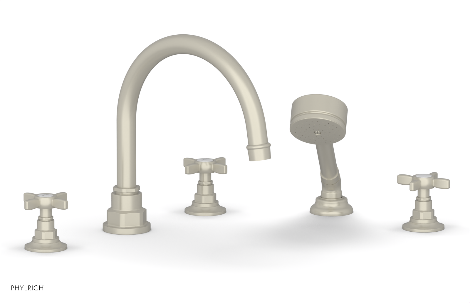 Phylrich Jamestown Deck Tub Set with Hand Shower and Cross Handles