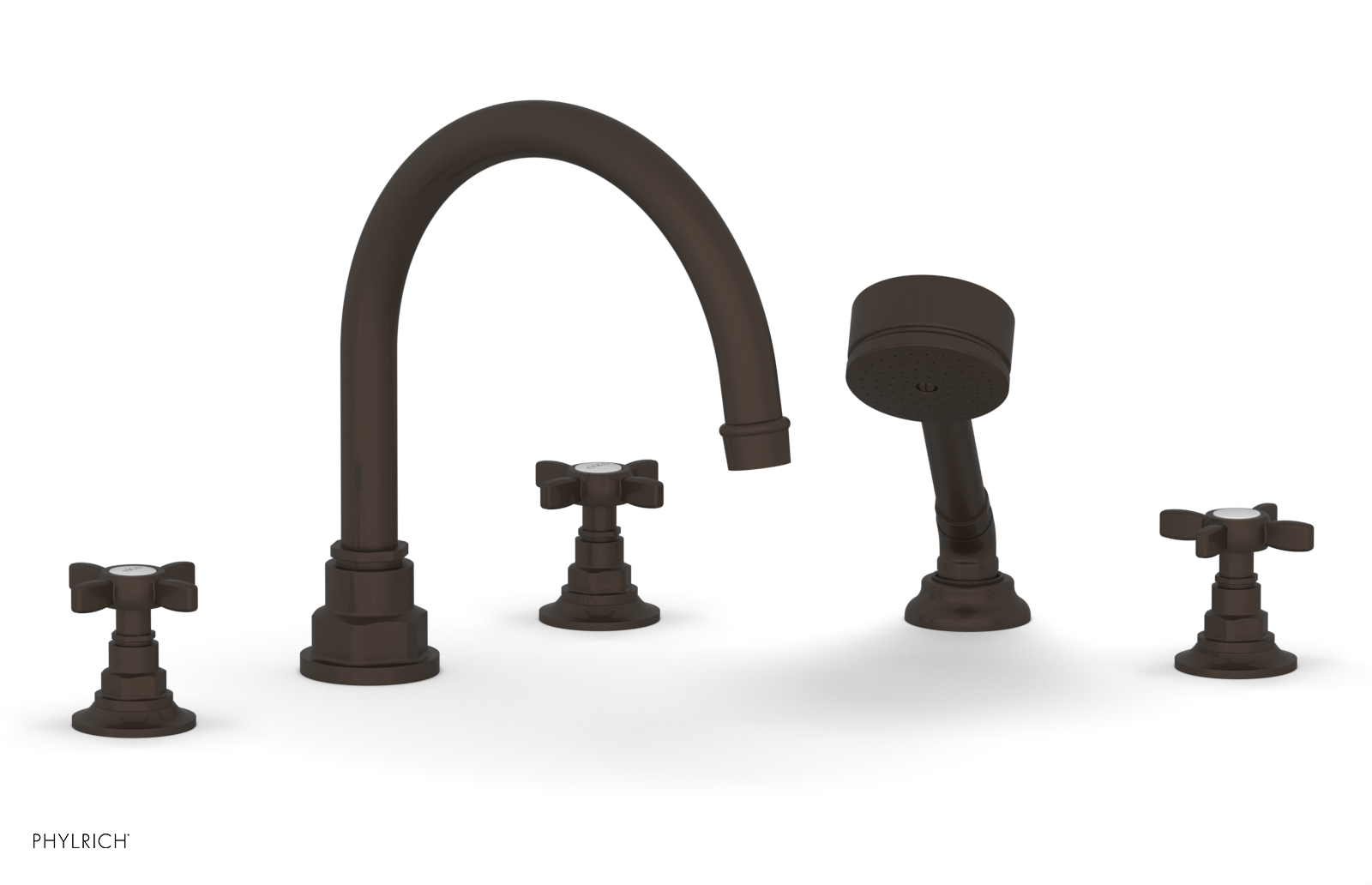 Phylrich Jamestown Deck Tub Set with Hand Shower and Cross Handles