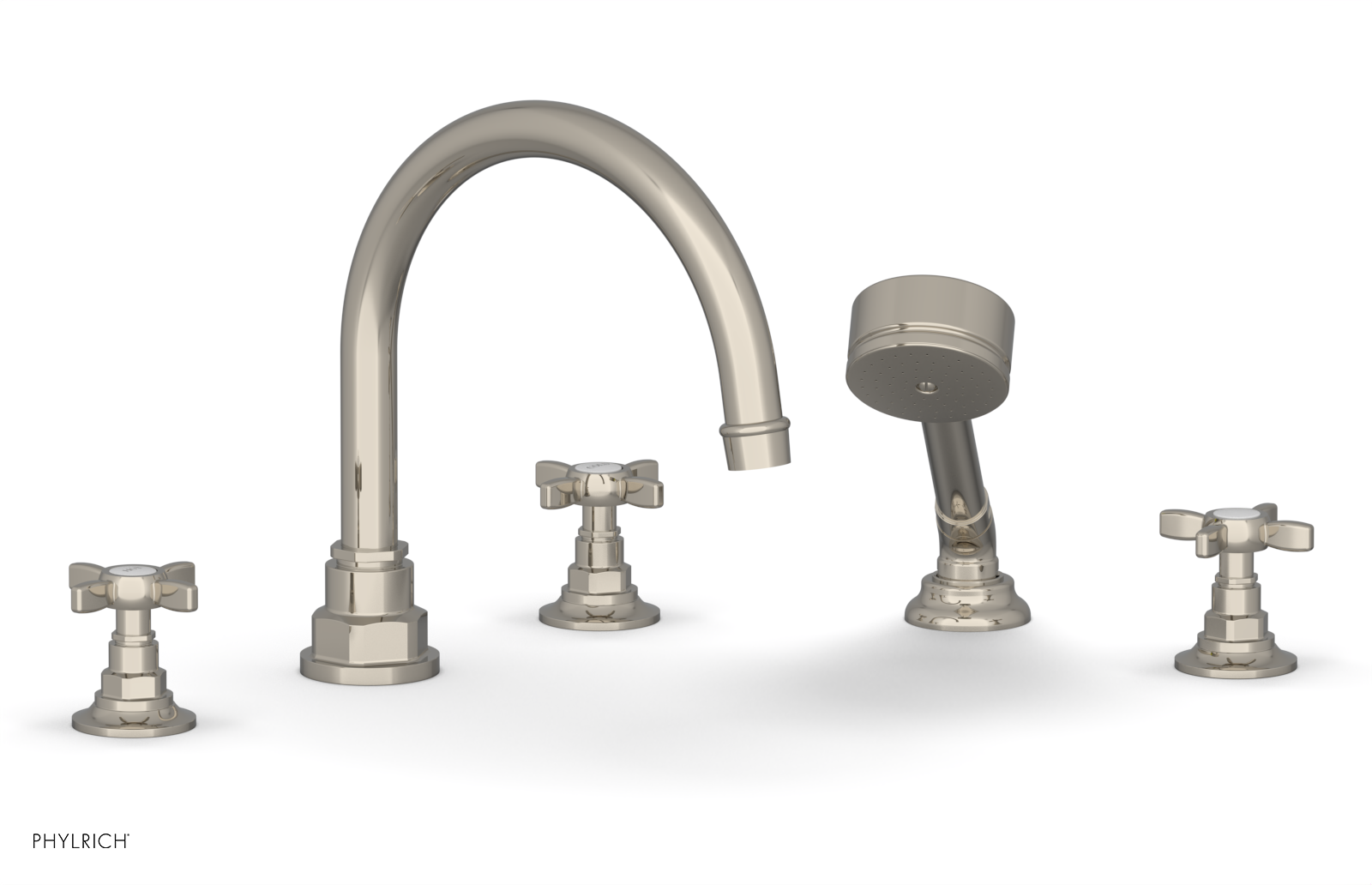 Phylrich Jamestown Deck Tub Set with Hand Shower and Cross Handles