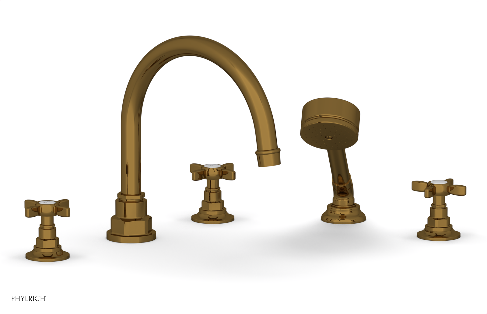 Phylrich Jamestown Deck Tub Set with Hand Shower and Cross Handles