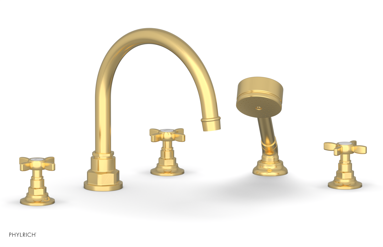 Phylrich Jamestown Deck Tub Set with Hand Shower and Cross Handles