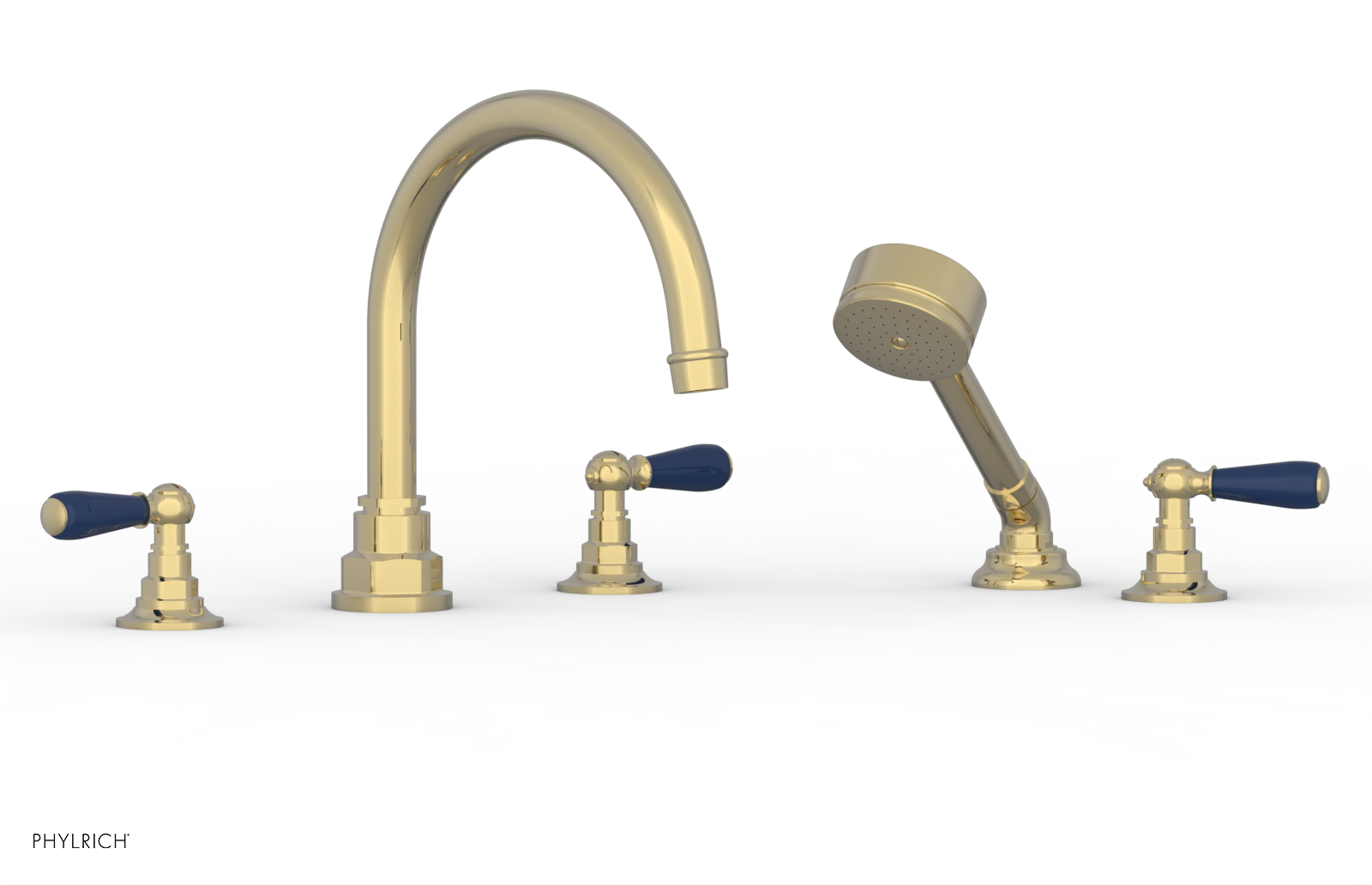 Phylrich Jamestown Deck Tub Set with Hand Shower and Lever Handles