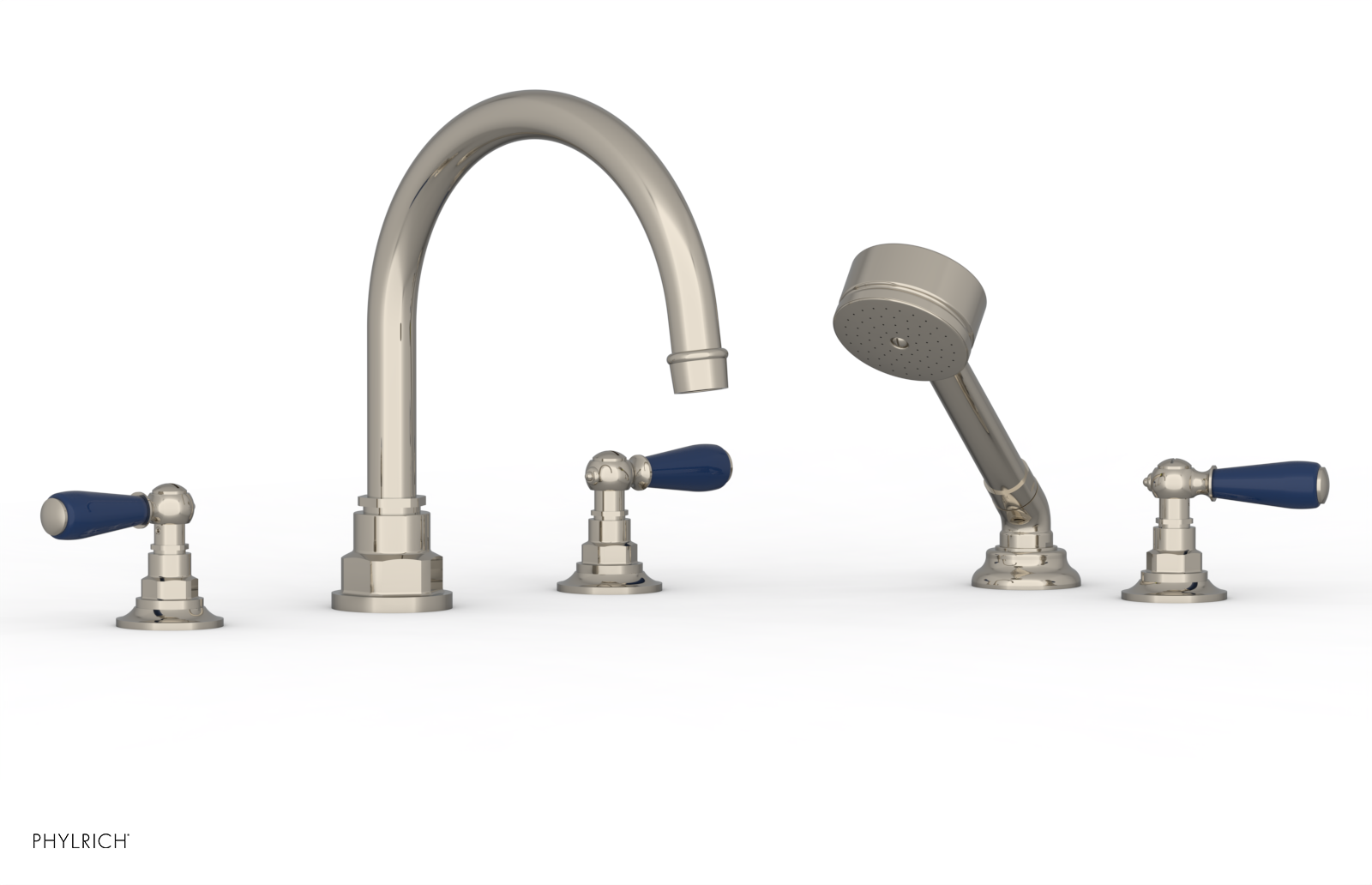 Phylrich Jamestown Deck Tub Set with Hand Shower and Lever Handles