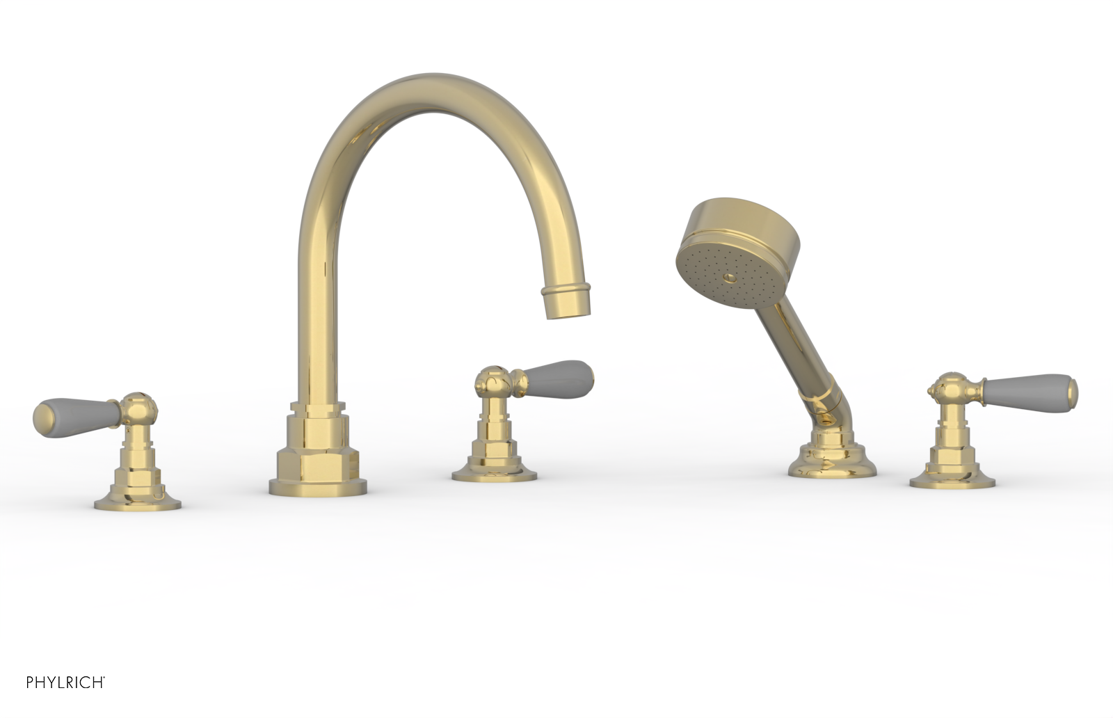 Phylrich Jamestown Deck Tub Set with Hand Shower and Lever Handles