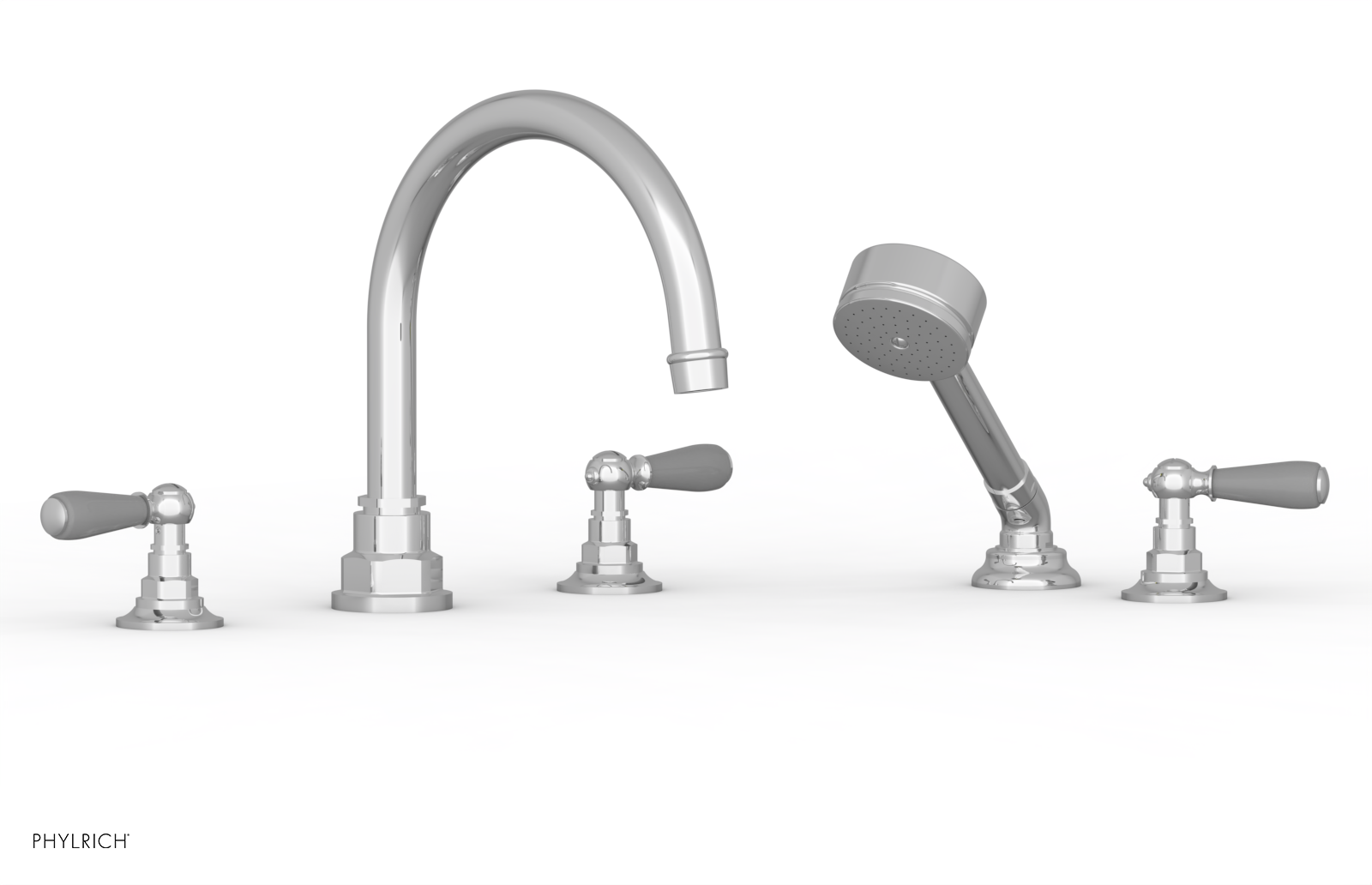 Phylrich Jamestown Deck Tub Set with Hand Shower and Lever Handles