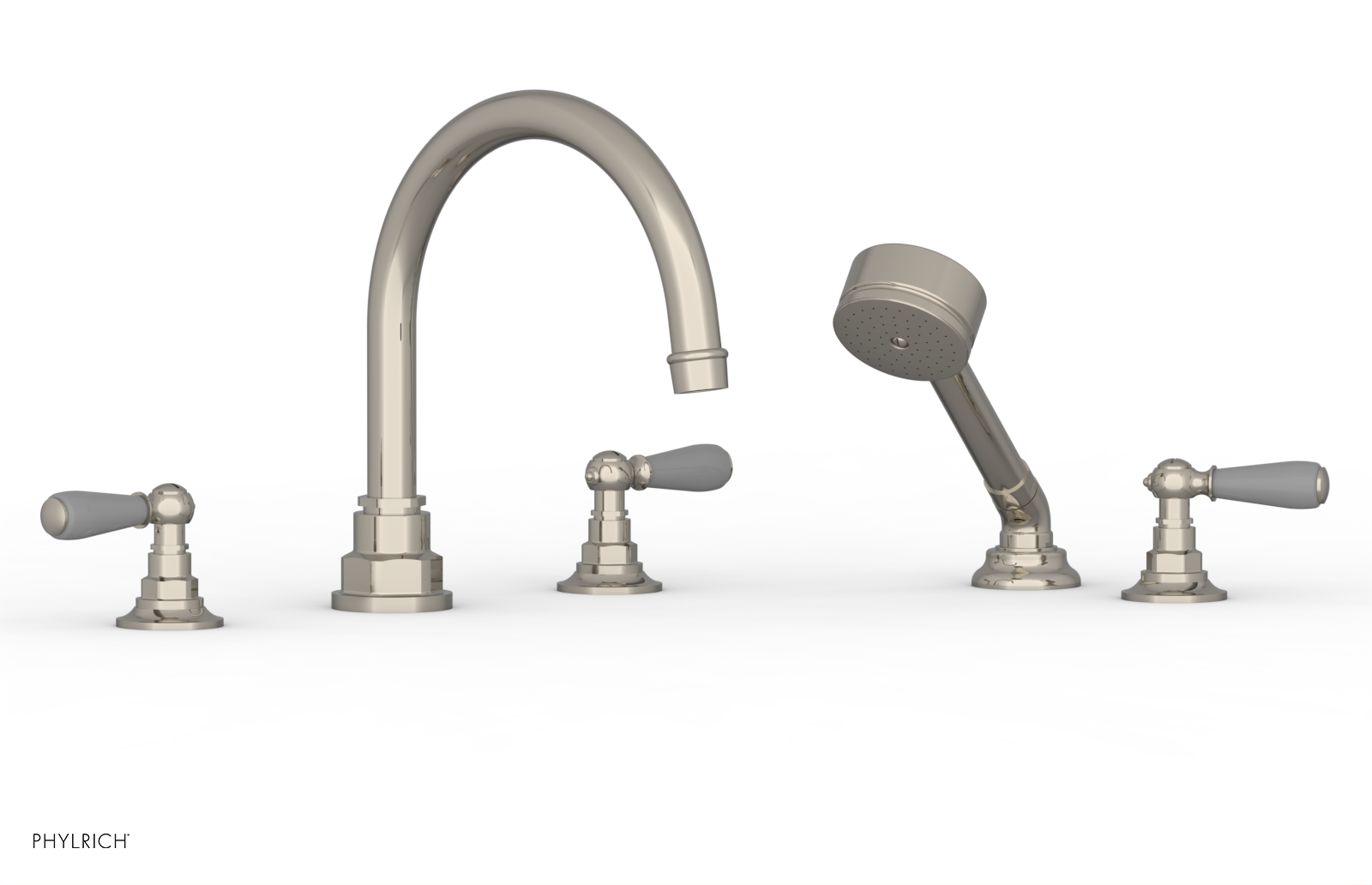 Phylrich Jamestown Deck Tub Set with Hand Shower and Lever Handles