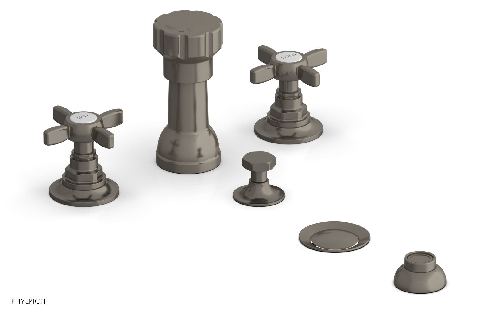 Phylrich Jamestown Four Hole Bidet Set with Cross Handles