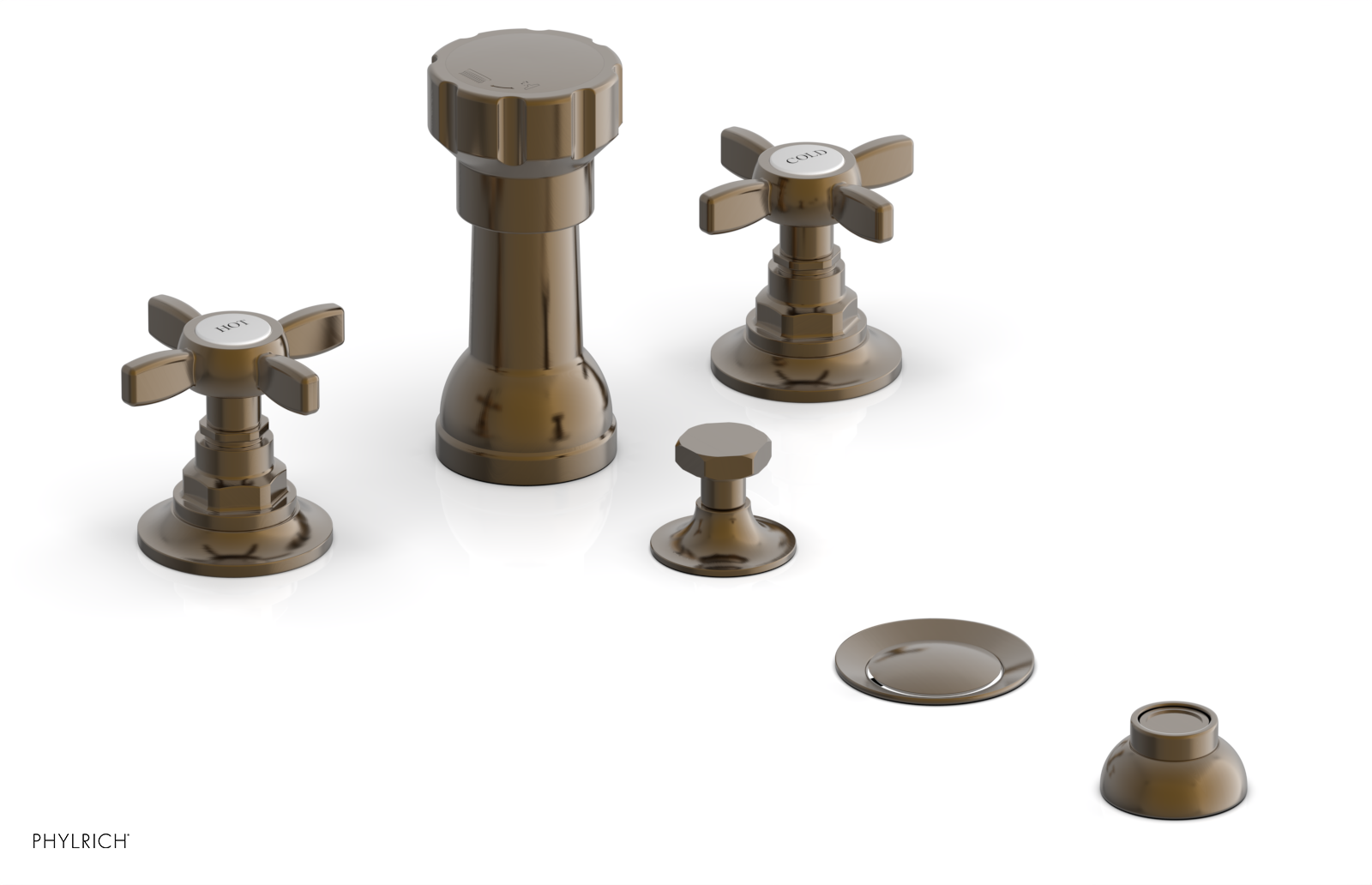 Phylrich Jamestown Four Hole Bidet Set with Cross Handles