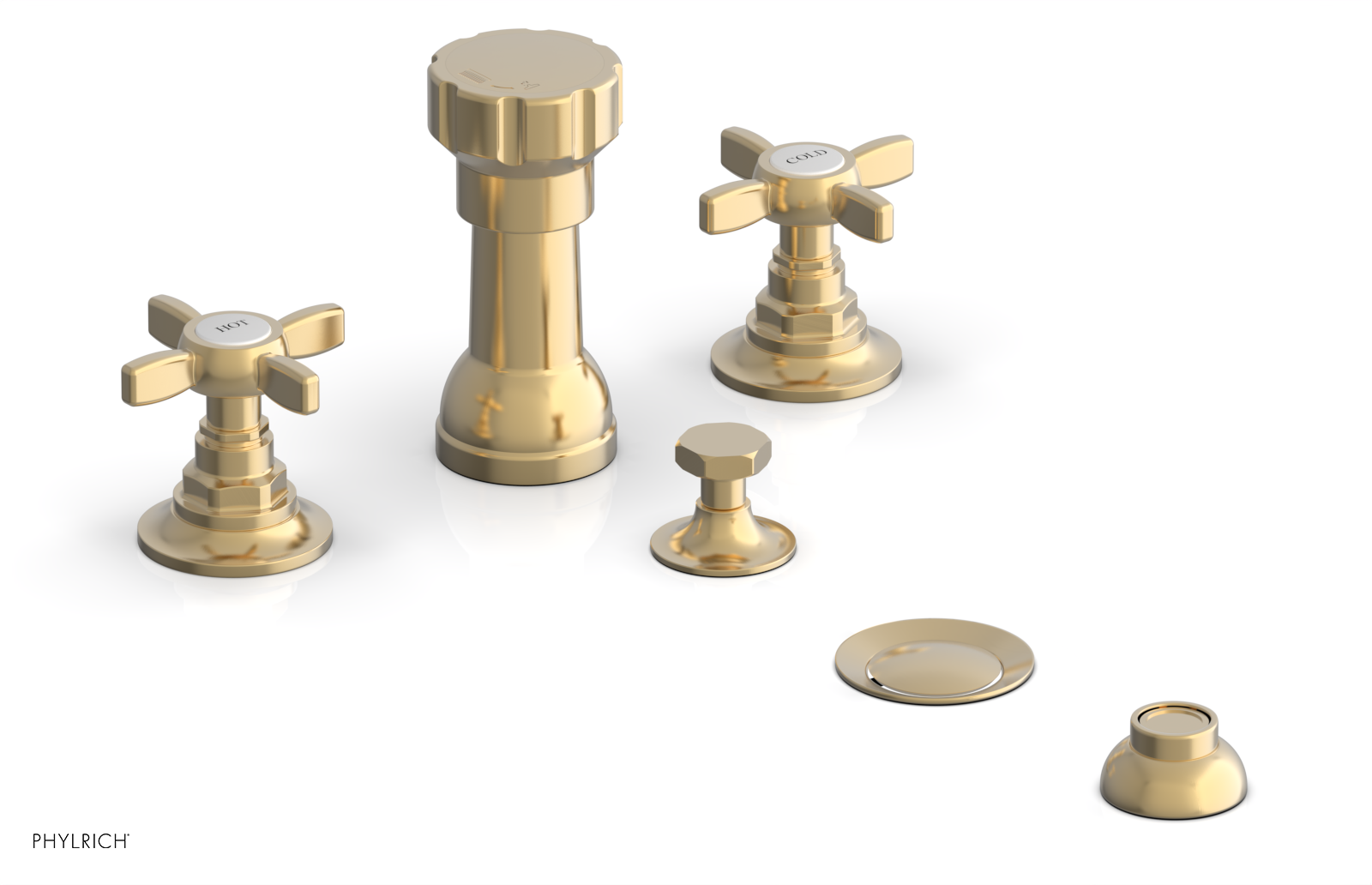 Phylrich Jamestown Four Hole Bidet Set with Cross Handles