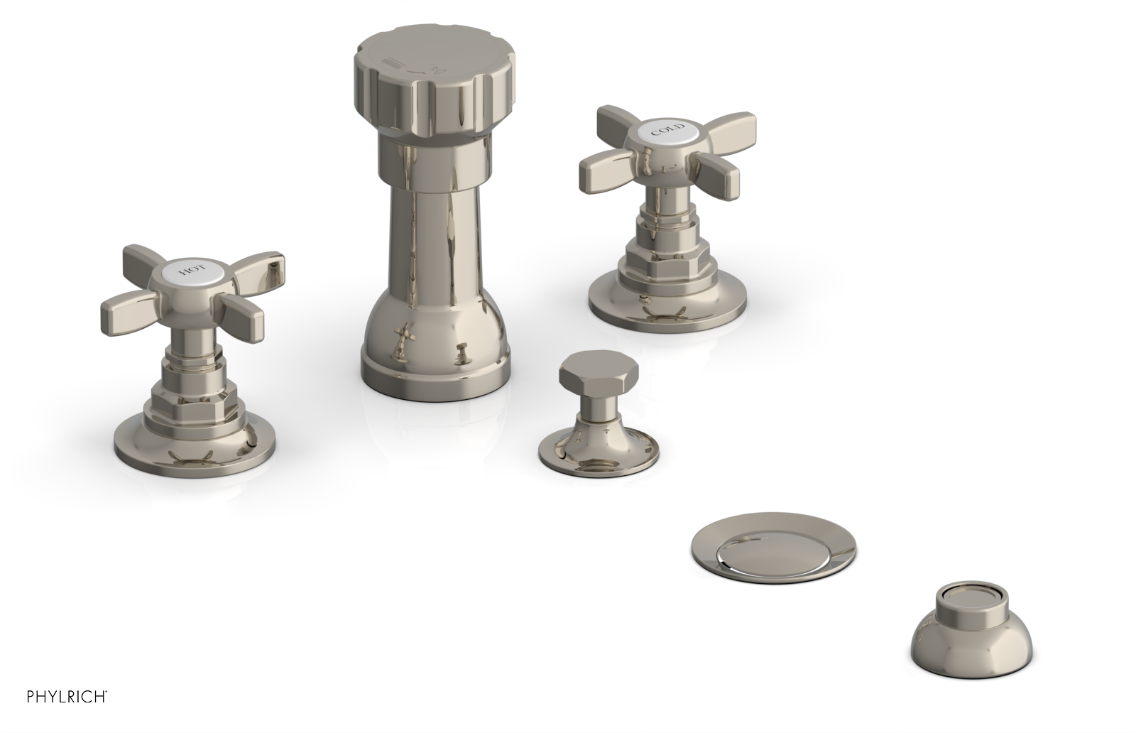 Phylrich Jamestown Four Hole Bidet Set with Cross Handles