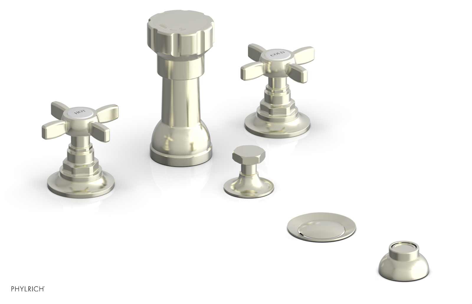 Phylrich Jamestown Four Hole Bidet Set with Cross Handles