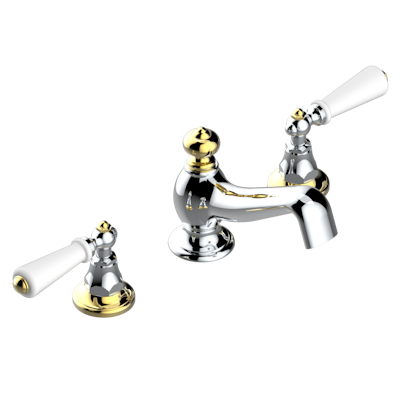 THG Paris Broadway with White Porcelain Lever Handles Widespread Lavatory Set with Drain by THG Paris