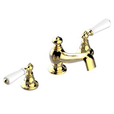 THG Paris Broadway with White Porcelain Lever Handles Widespread Lavatory Set with Drain by THG Paris