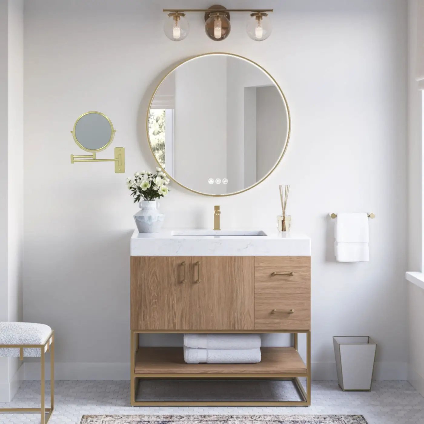 brushed brass makeup mirror