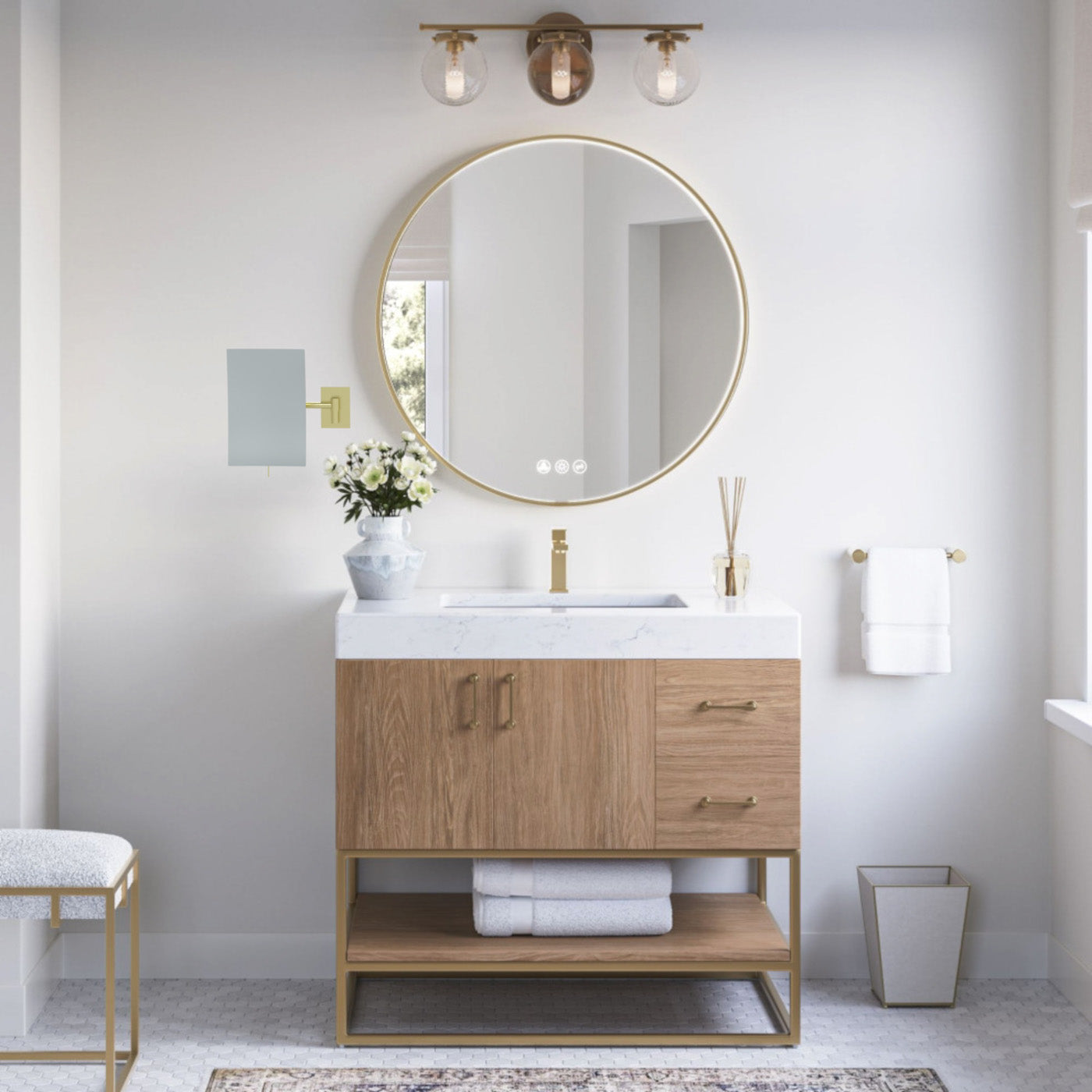 brushed brass makeup mirror