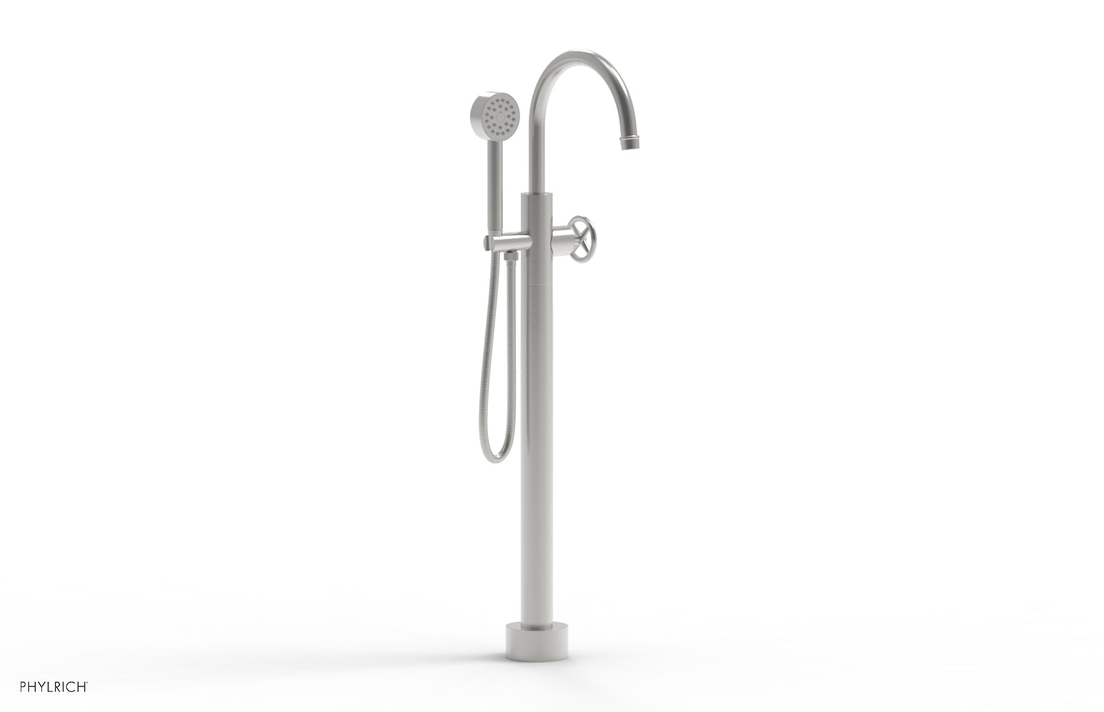 Phylrich WORKS Tall Floor Mount Tub Filler - Cross Handle with Hand Shower