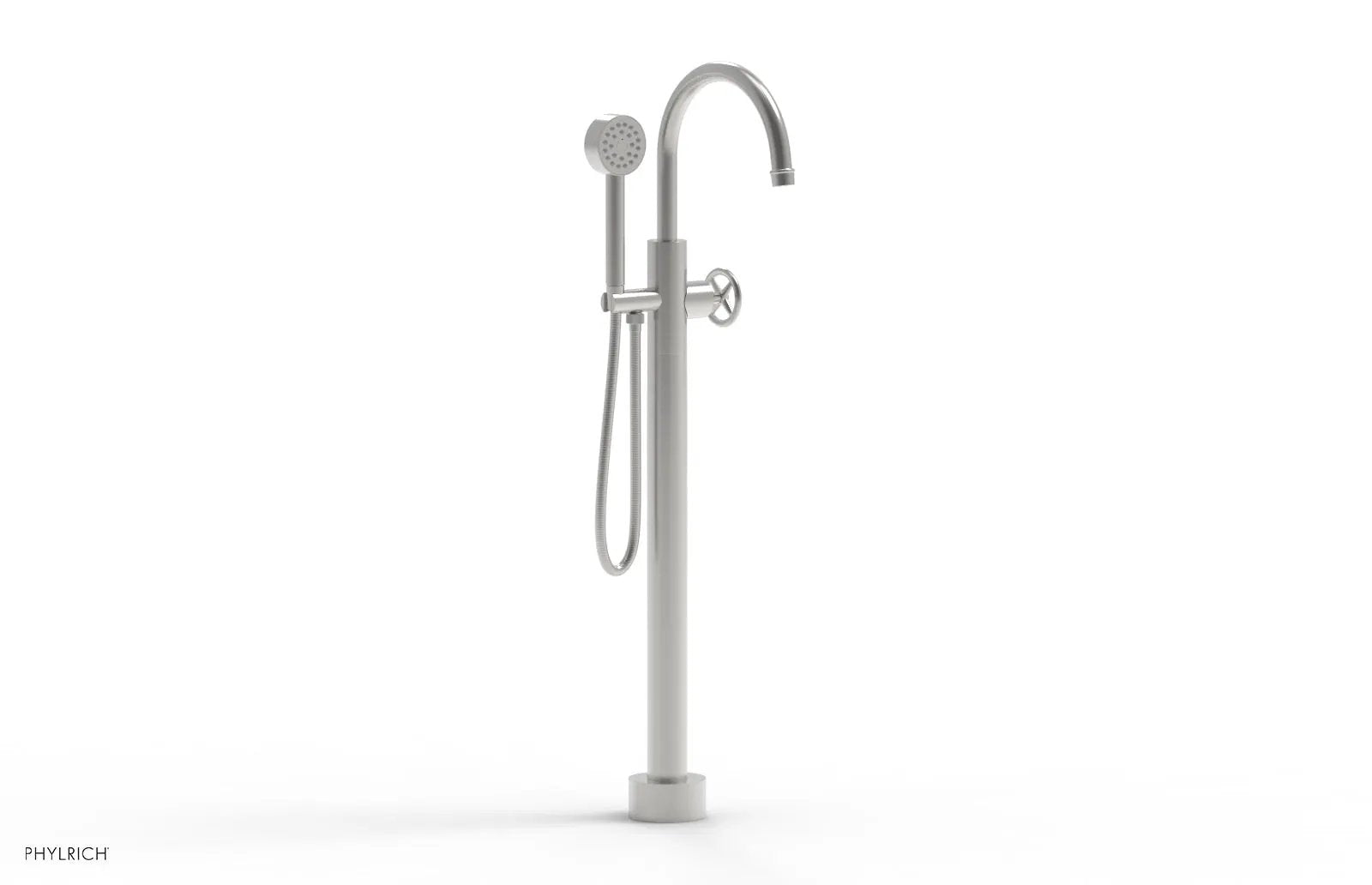Phylrich WORKS Tall Floor Mount Tub Filler - Cross Handle with Hand Shower by Phylrich