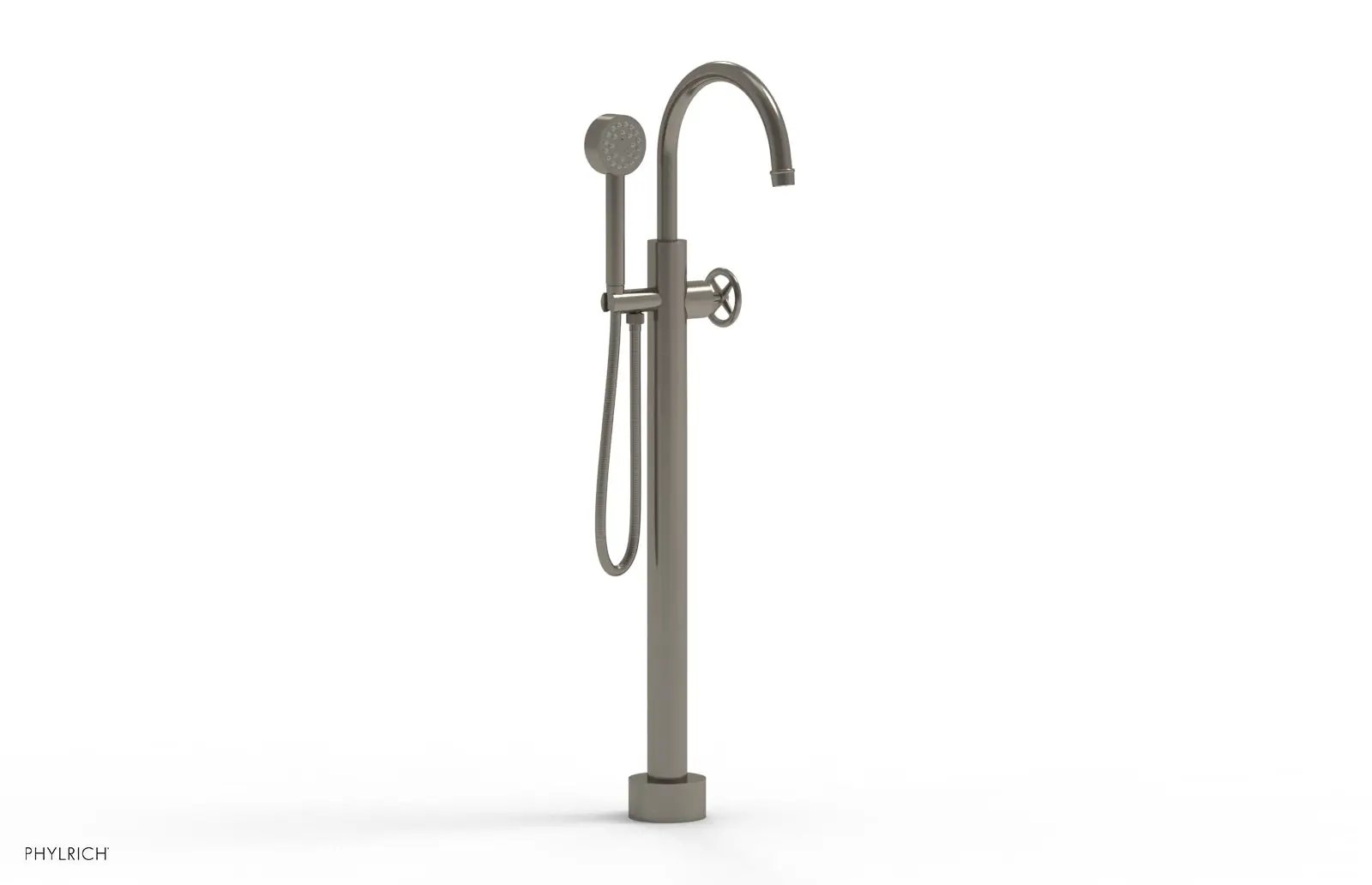 Phylrich WORKS Tall Floor Mount Tub Filler - Cross Handle with Hand Shower by Phylrich