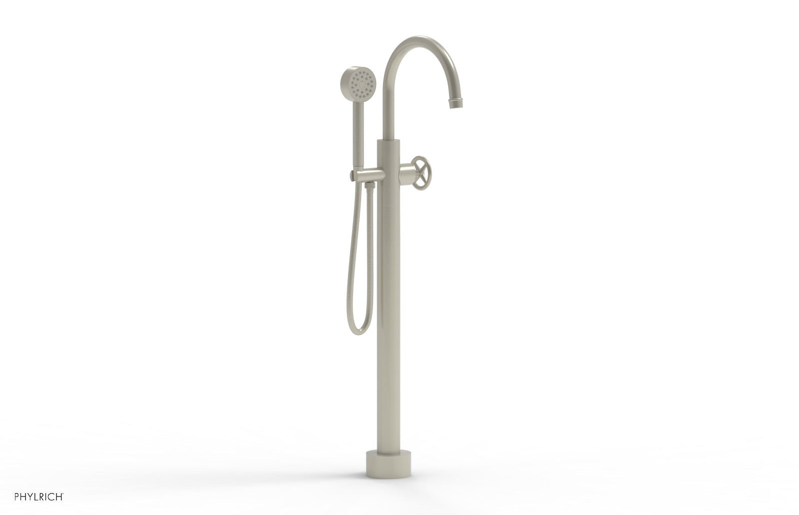 Phylrich WORKS Tall Floor Mount Tub Filler - Cross Handle with Hand Shower