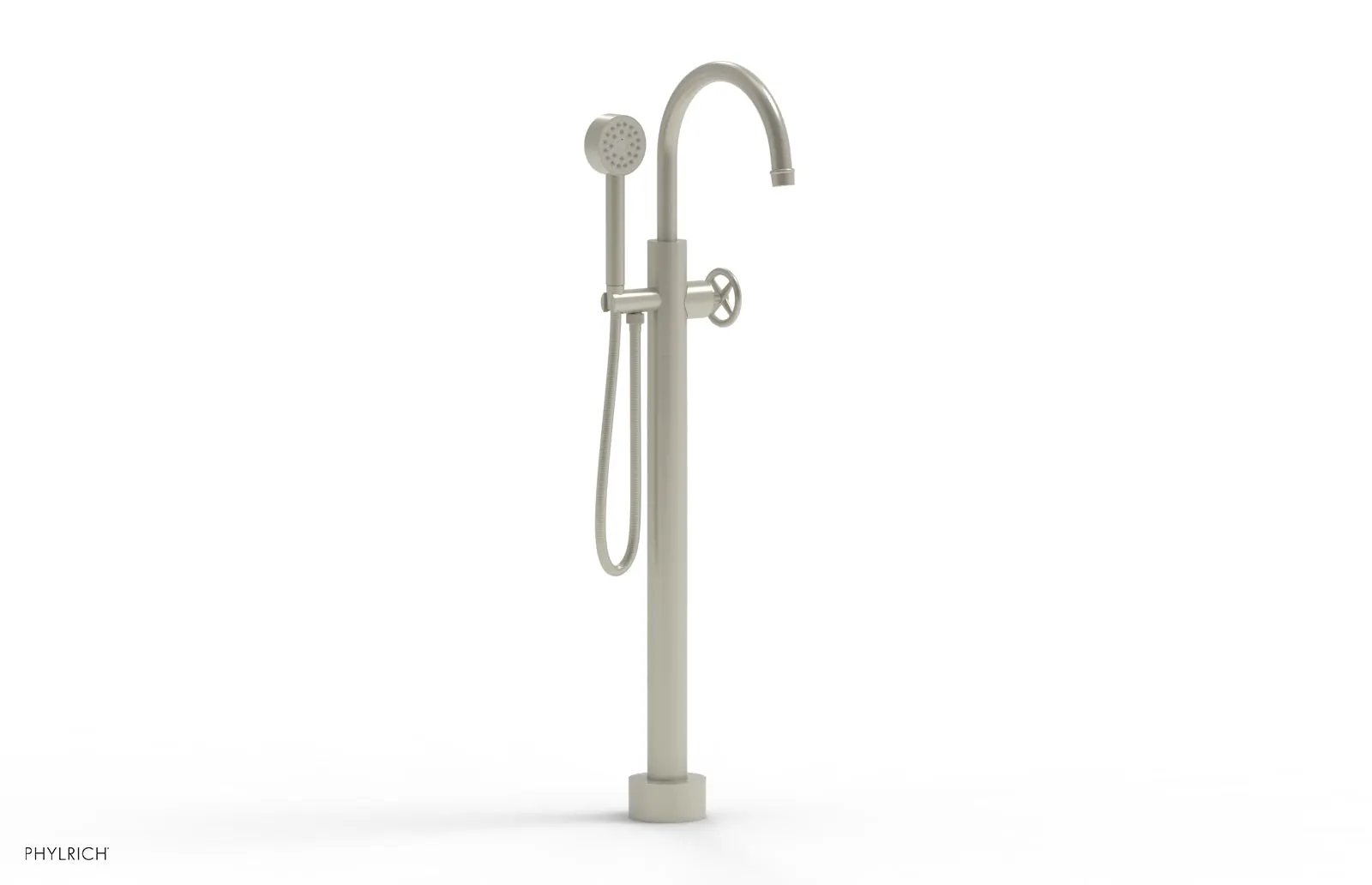 Phylrich WORKS Tall Floor Mount Tub Filler - Cross Handle with Hand Shower by Phylrich