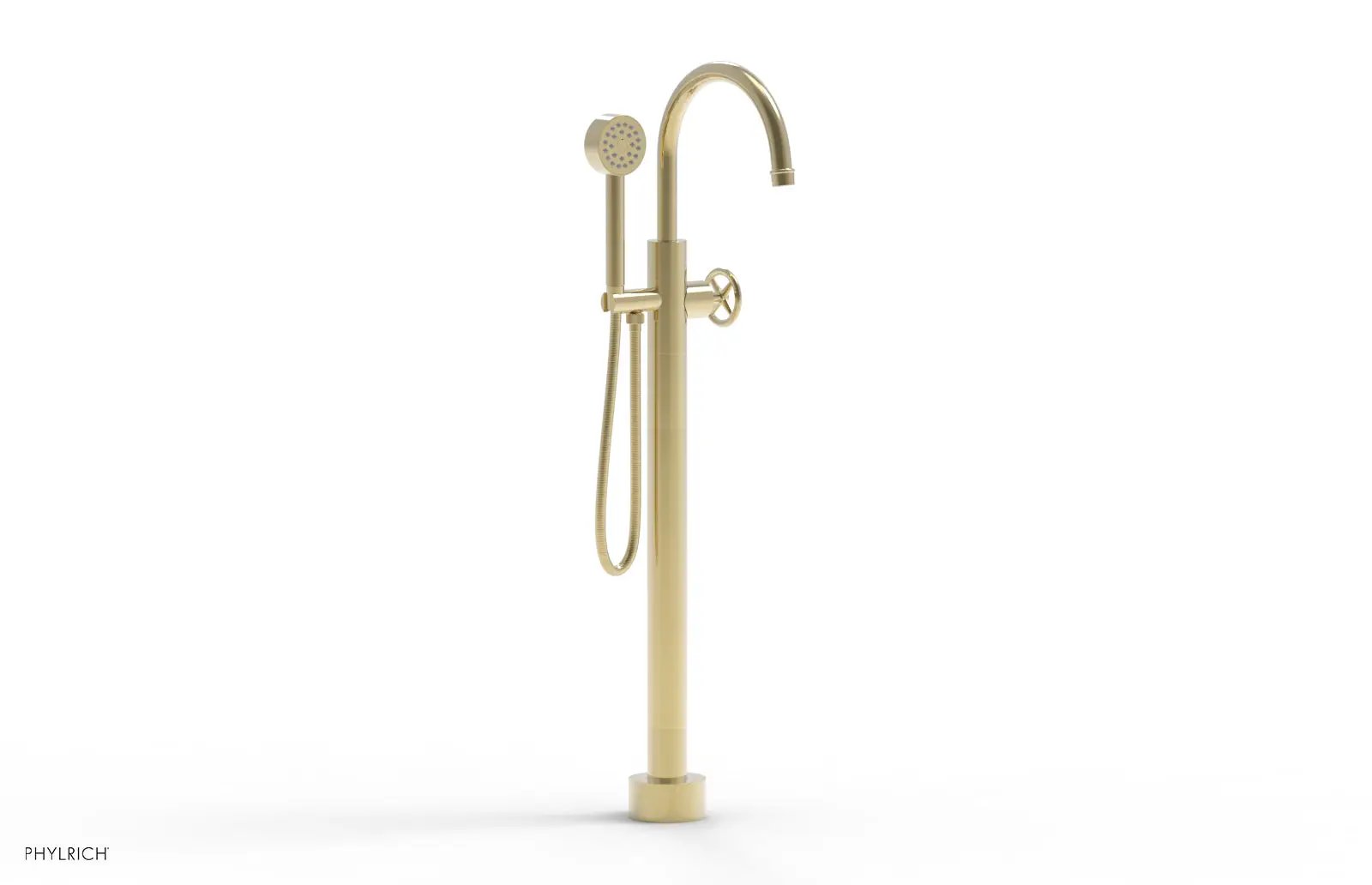 Phylrich WORKS Tall Floor Mount Tub Filler - Cross Handle with Hand Shower by Phylrich