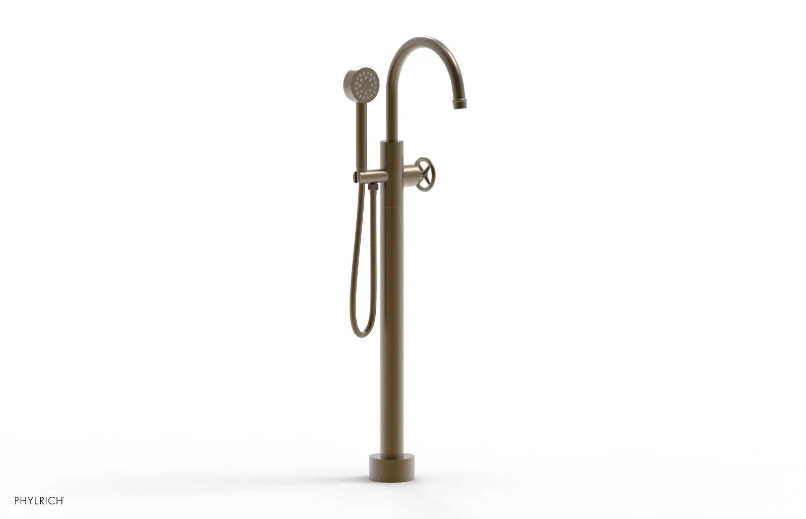 Phylrich WORKS Tall Floor Mount Tub Filler - Cross Handle with Hand Shower by Phylrich