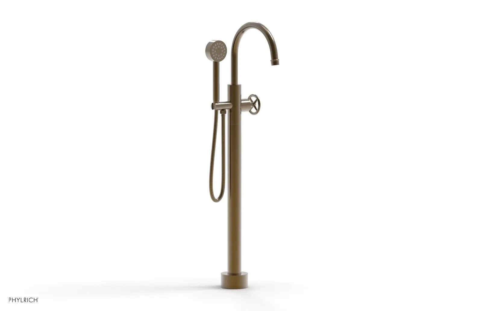 Phylrich WORKS Tall Floor Mount Tub Filler - Cross Handle with Hand Shower by Phylrich
