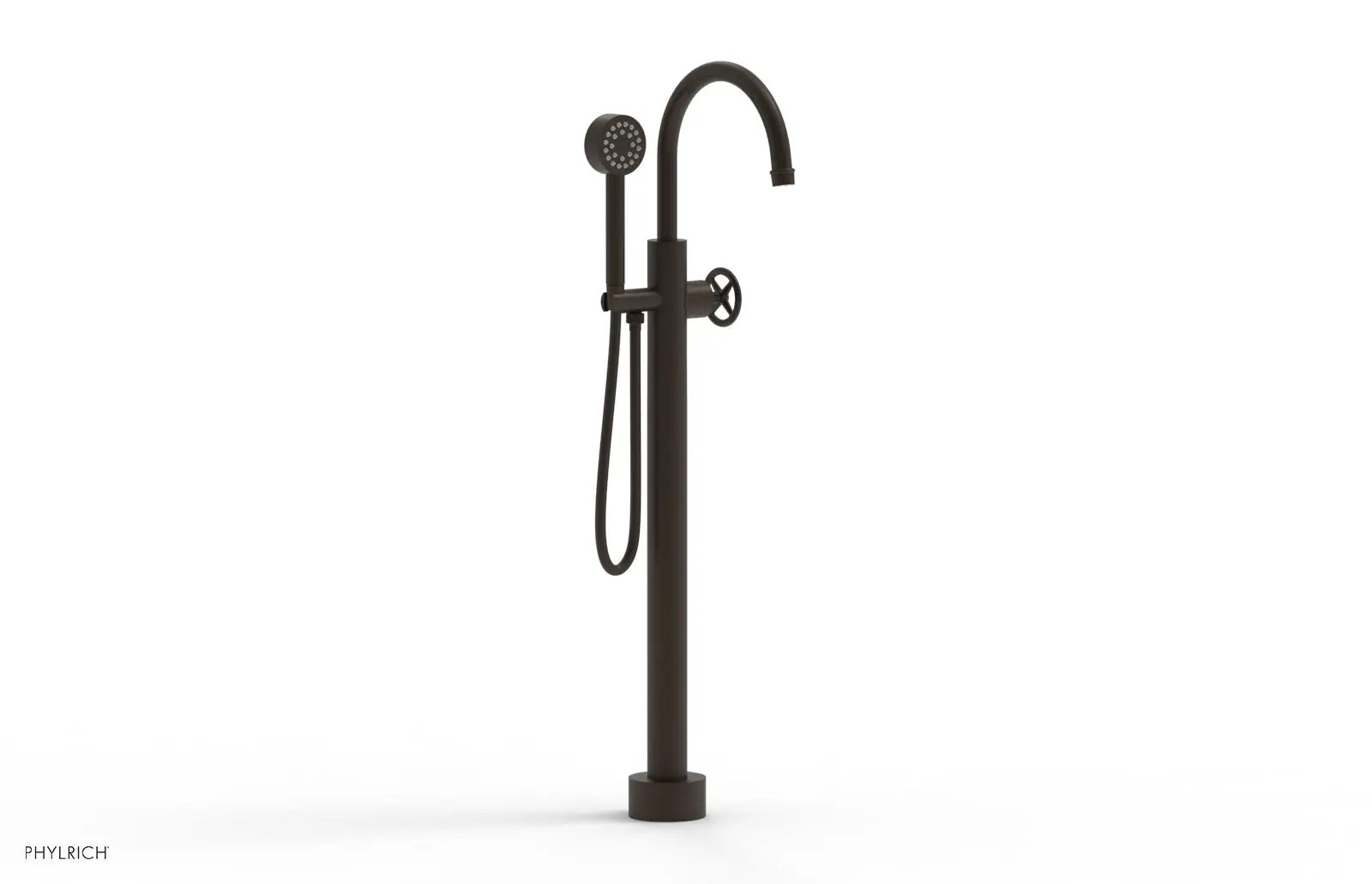 Phylrich WORKS Tall Floor Mount Tub Filler - Cross Handle with Hand Shower by Phylrich