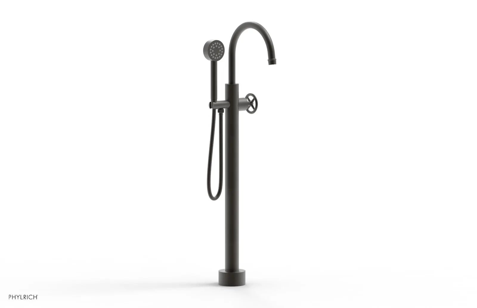 Phylrich WORKS Tall Floor Mount Tub Filler - Cross Handle with Hand Shower by Phylrich
