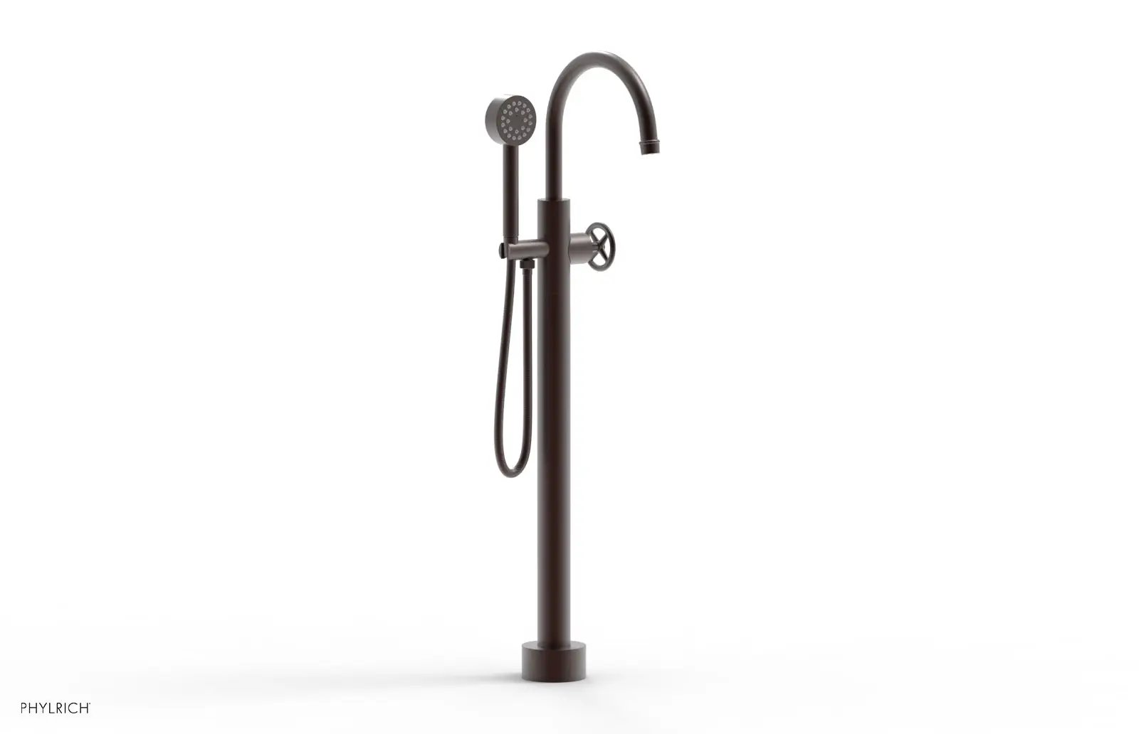 Phylrich WORKS Tall Floor Mount Tub Filler - Cross Handle with Hand Shower by Phylrich