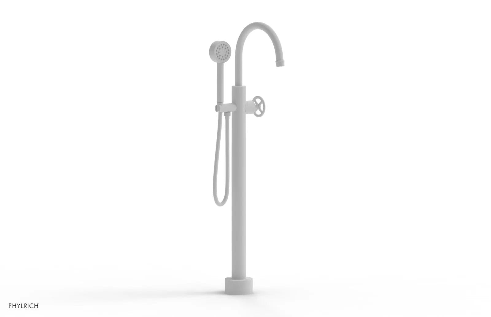 Phylrich WORKS Tall Floor Mount Tub Filler - Cross Handle with Hand Shower by Phylrich